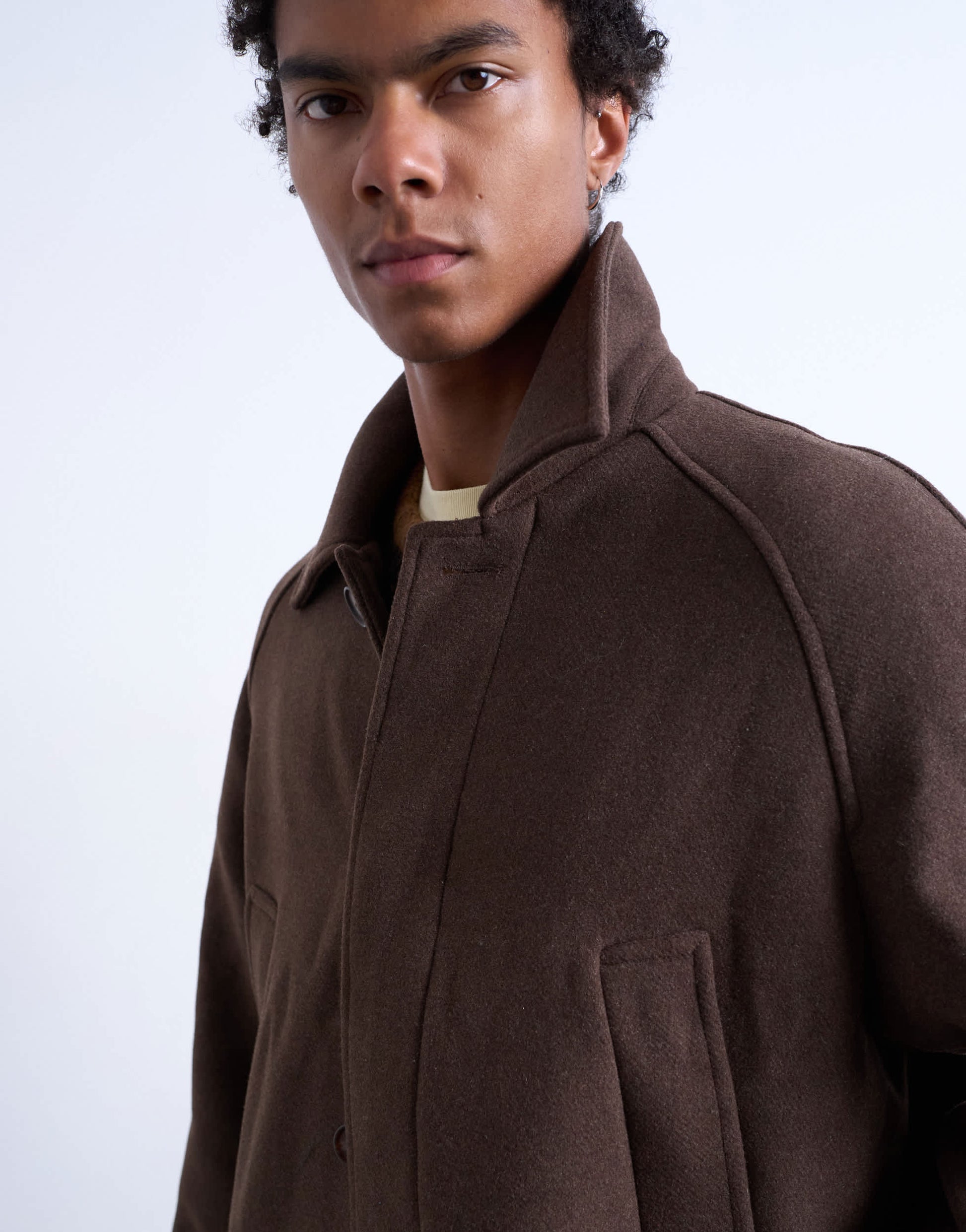 Topman premium wool blend raglan over coat in chocolate