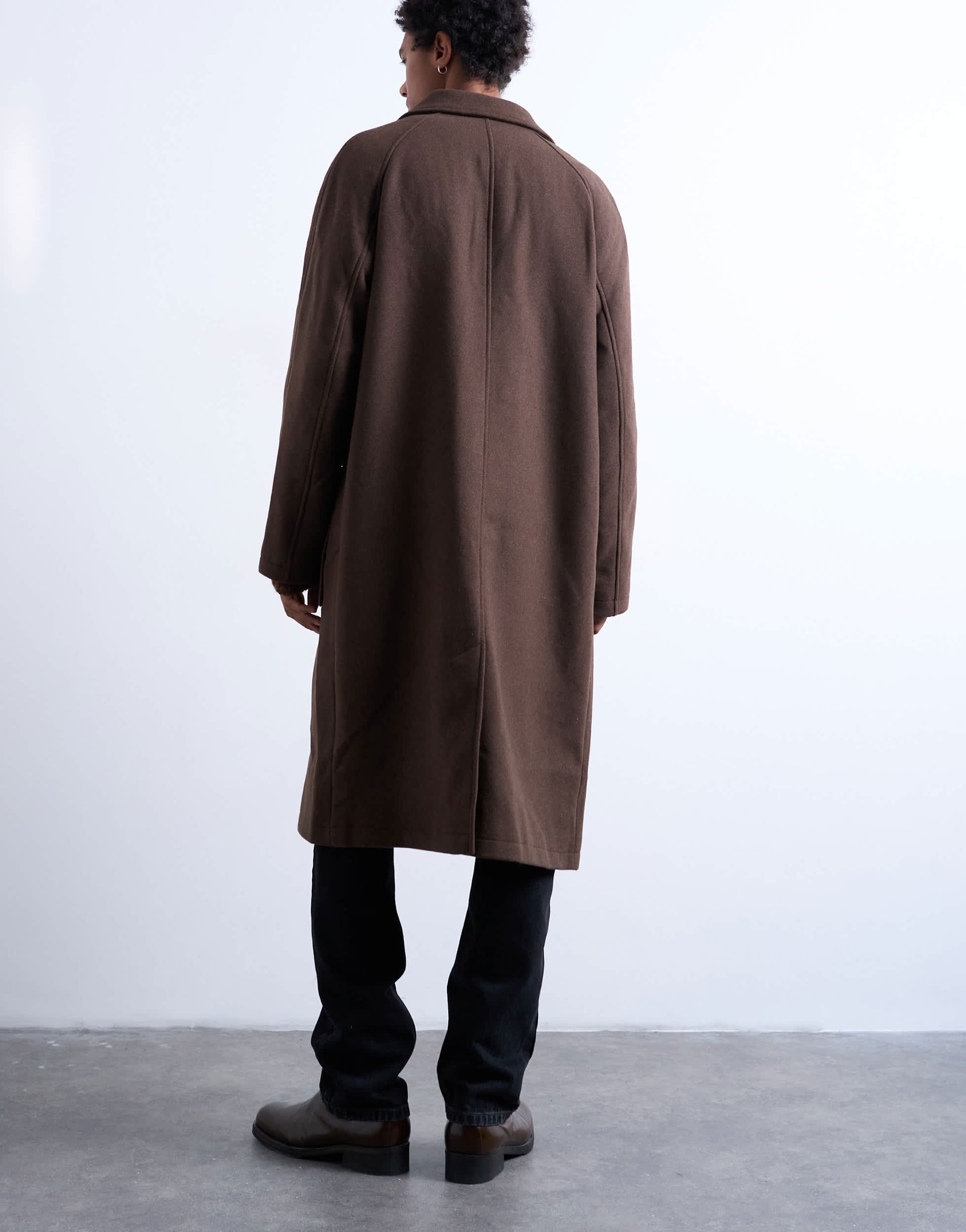 Topman premium wool blend raglan over coat in chocolate