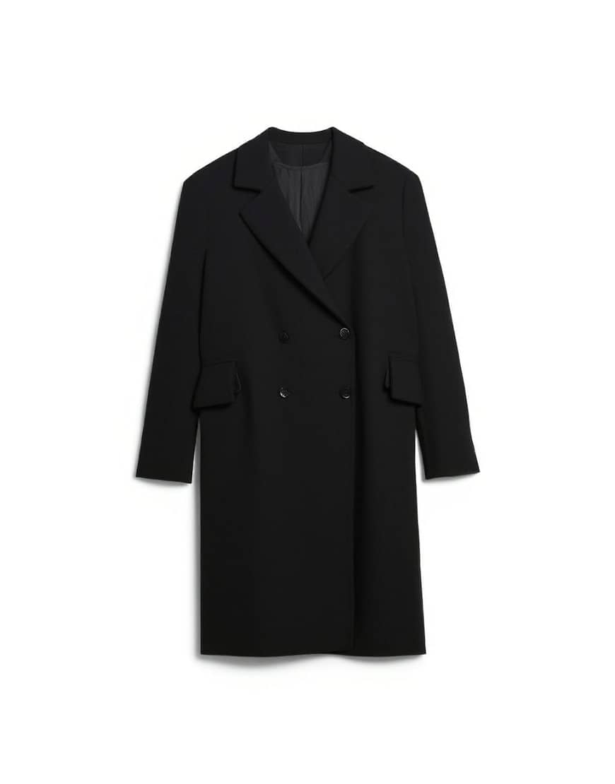 Topman double breasted wool blend overcoat in black