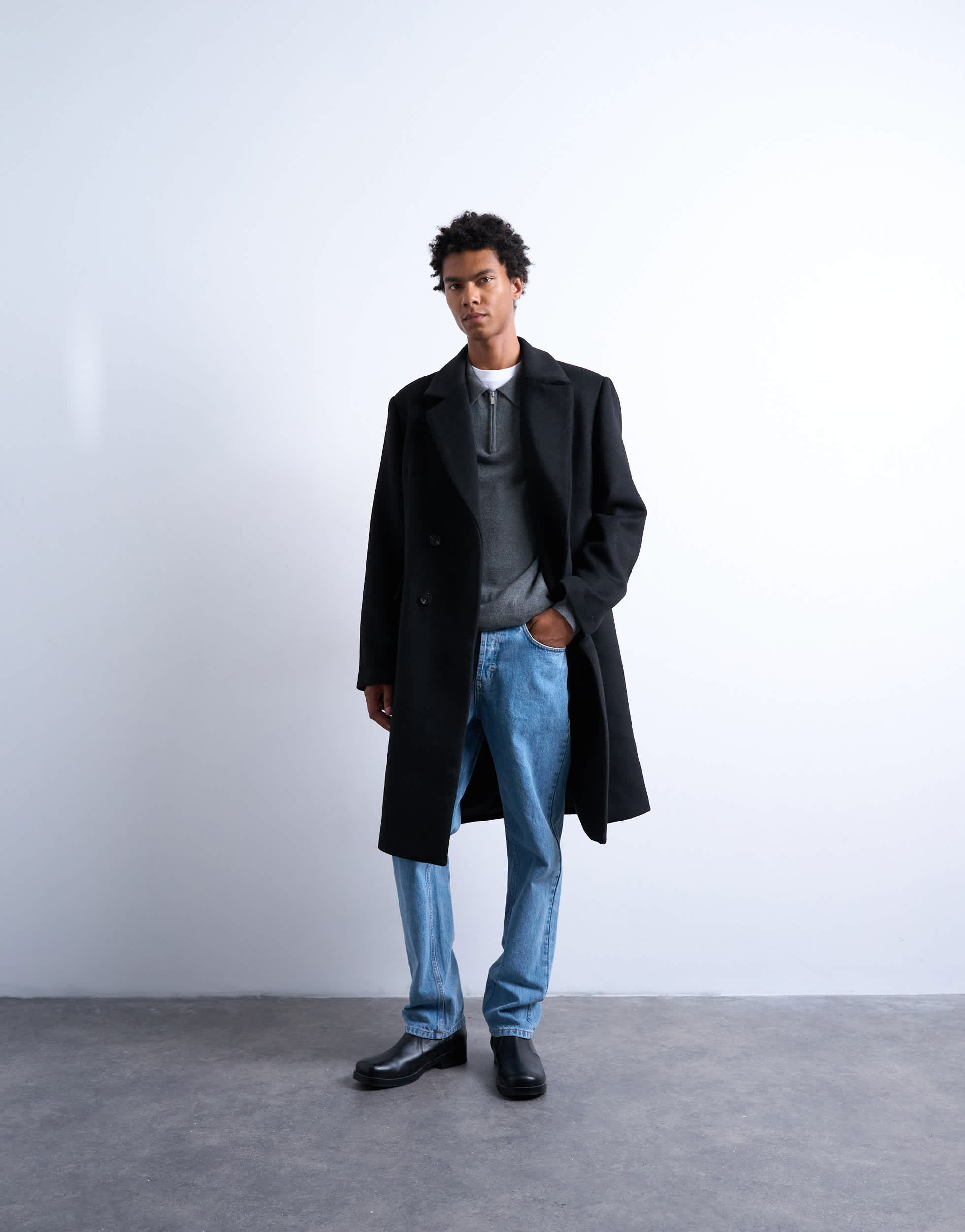 Topman - Manteau croisé en laine mélangée noir