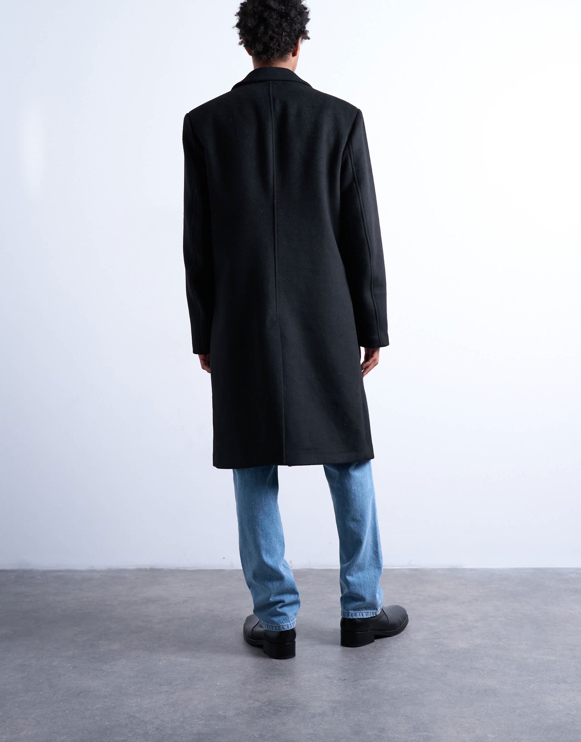 Topman double breasted wool blend overcoat in black