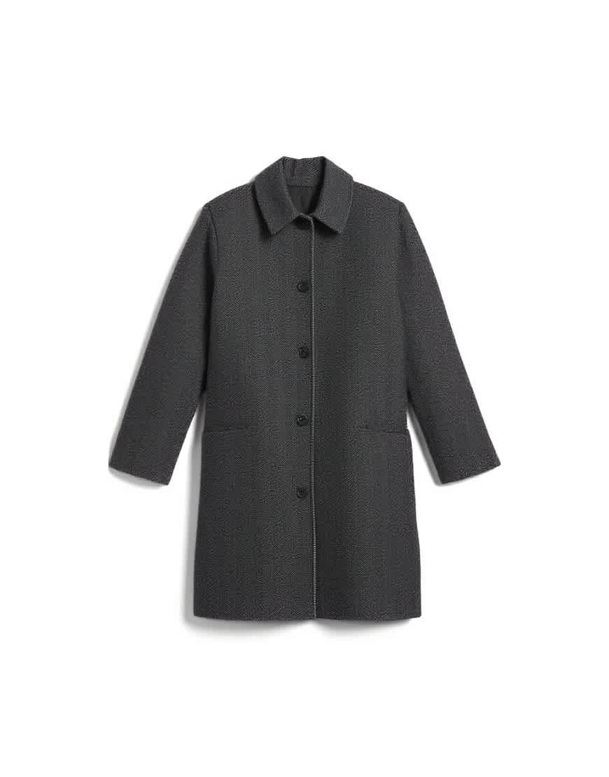 Topman herringbone wool blend overcoat in black