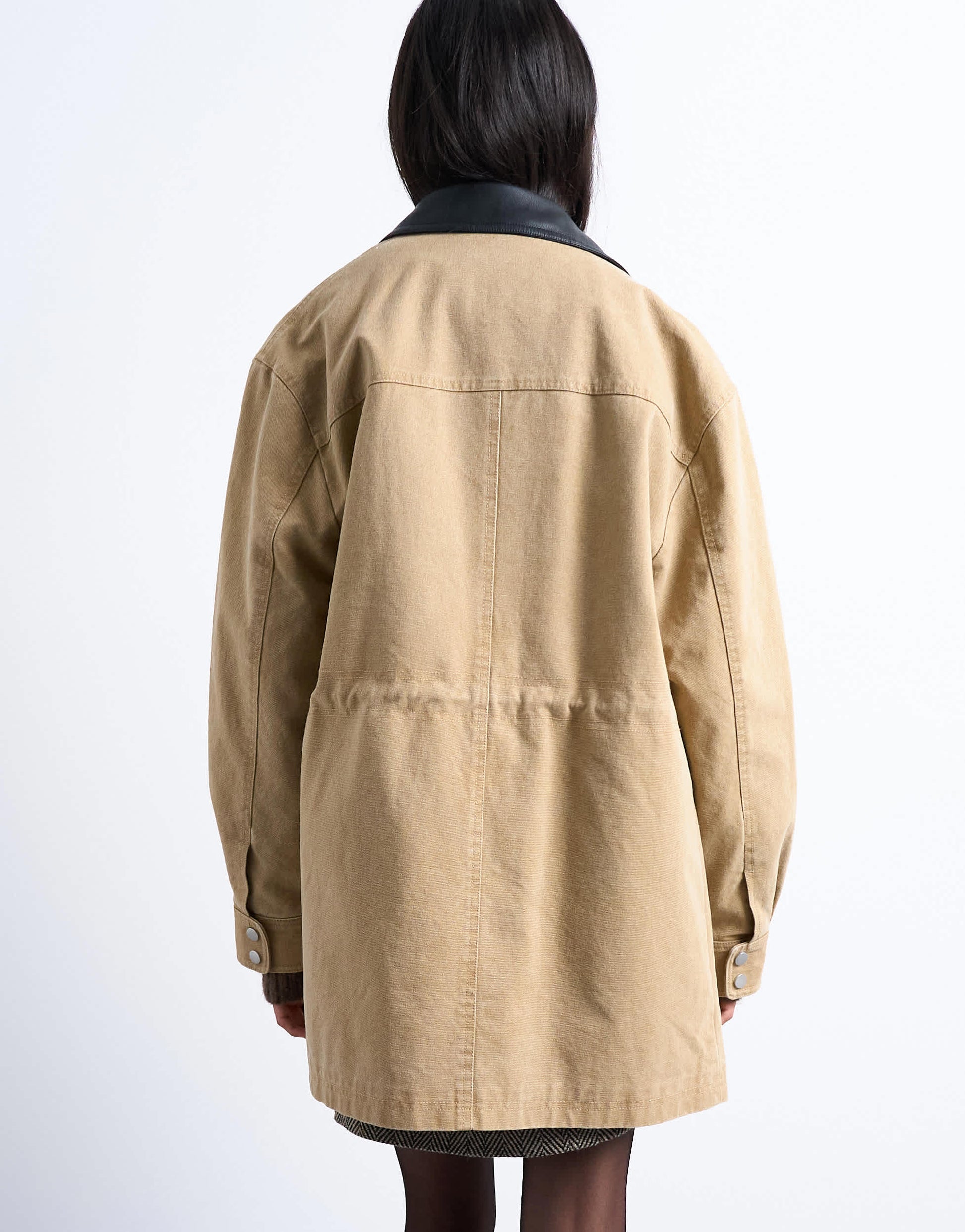Topshop super oversized barn jacket with buckle detail in tan