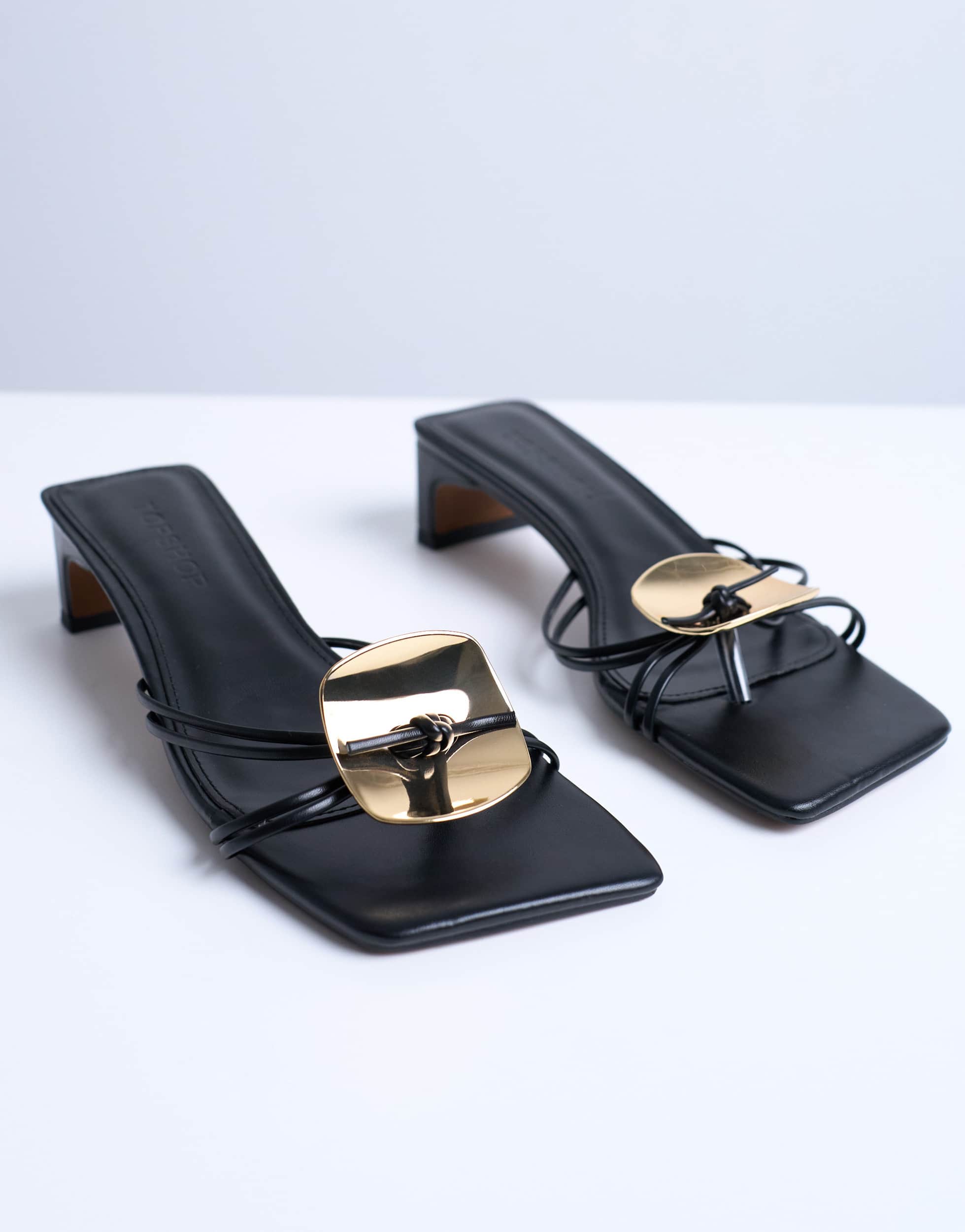 Topshop Ilaria kitten heeled sandal with metal trim in black