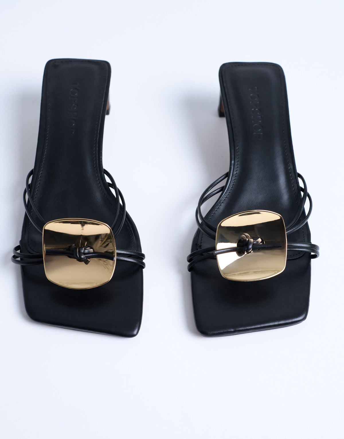 Topshop Ilaria kitten heeled sandal with metal trim in black