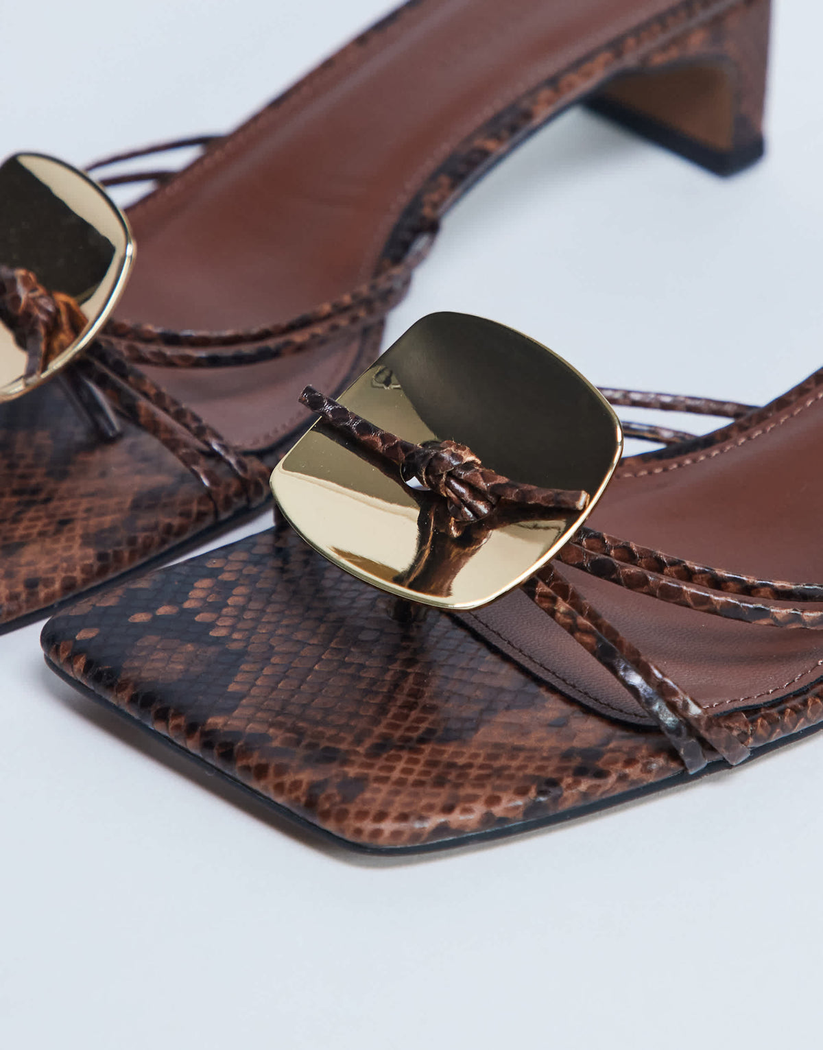 Topshop Ilaria kitten heeled sandal with metal trim in snake