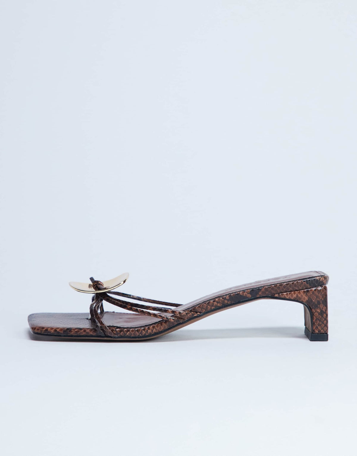 Topshop Ilaria kitten heeled sandal with metal trim in snake