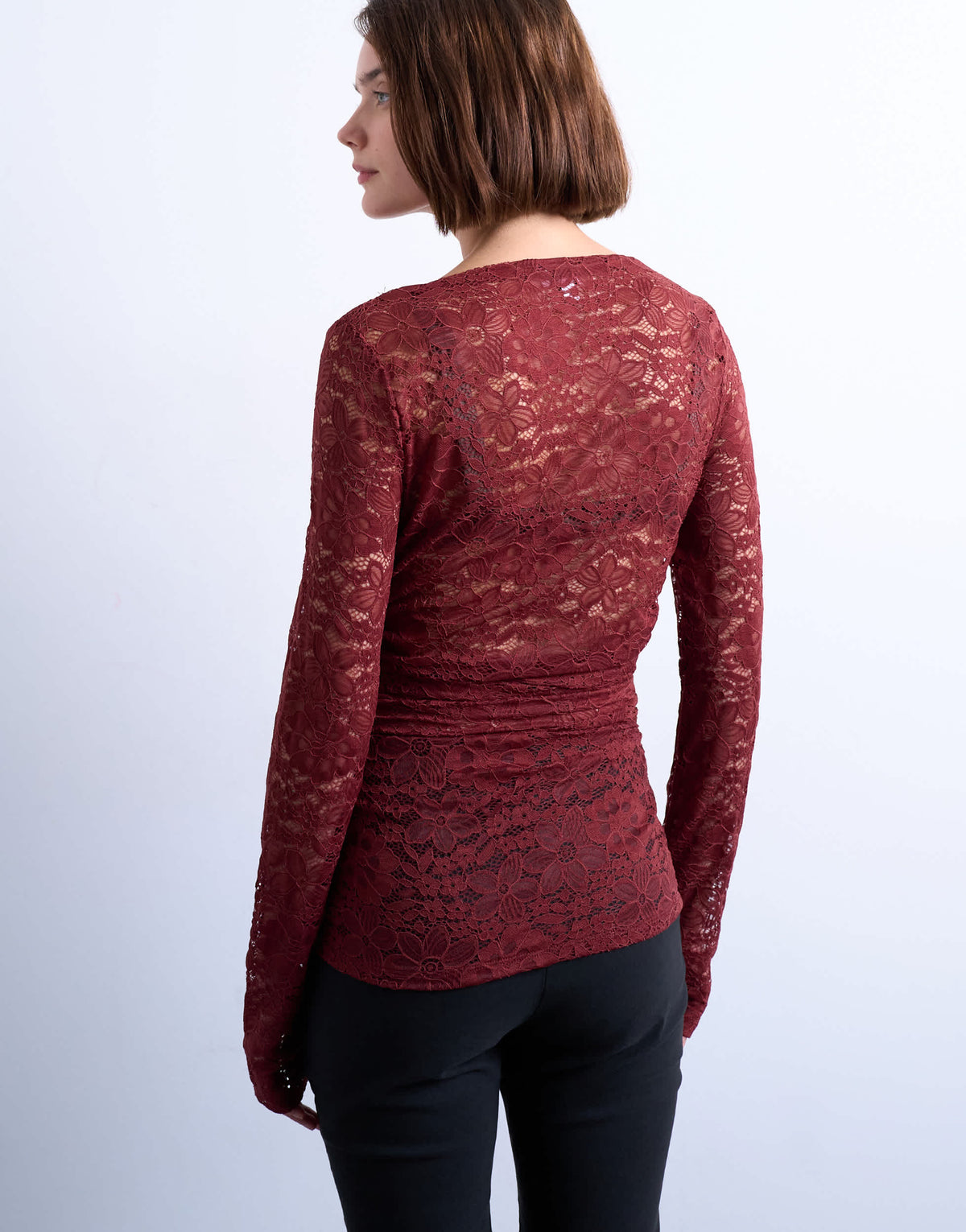 Topshop slash neck hitch side lace top in dark red