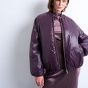 Topshop high shine padded bomber jacket in aubergine