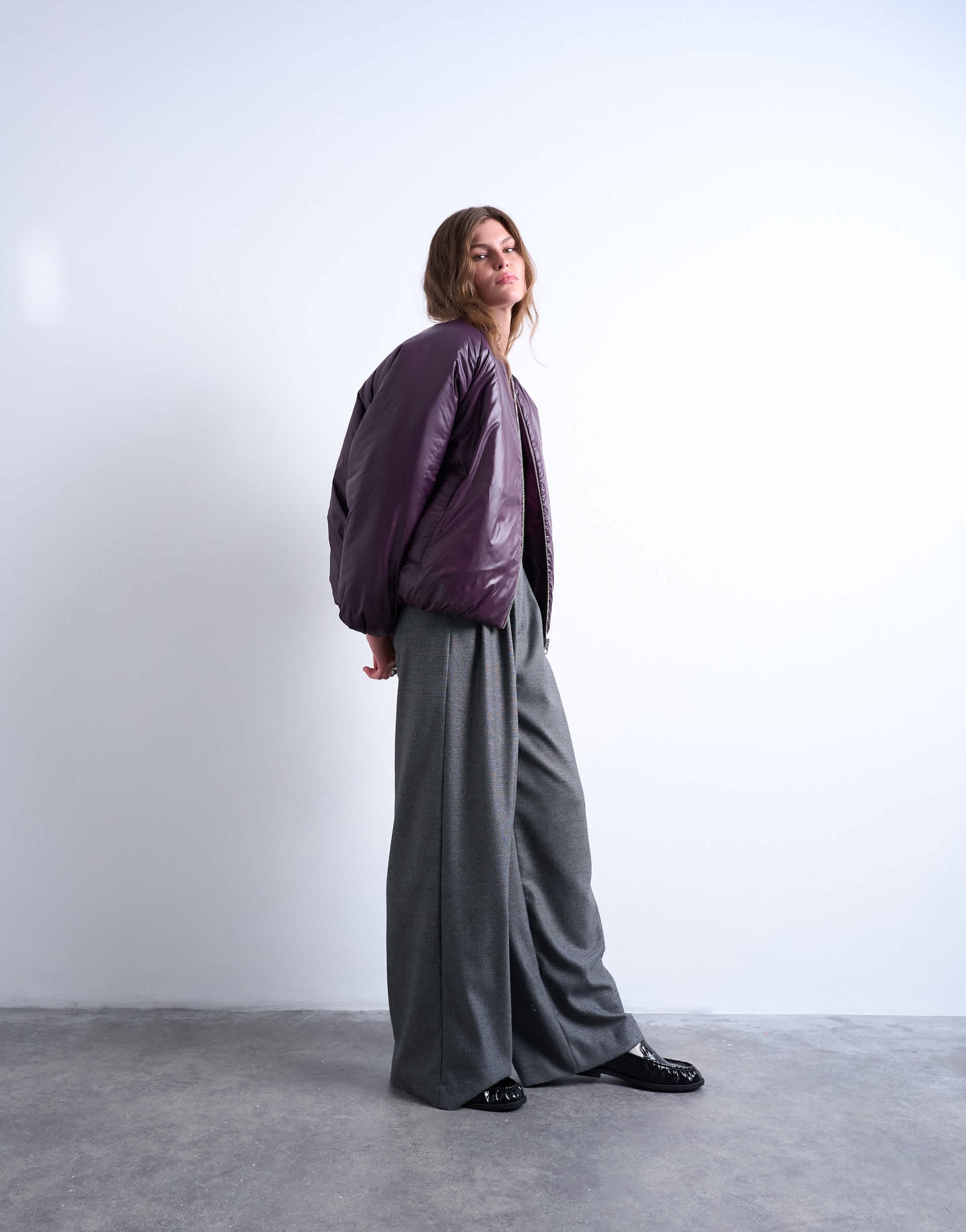 Topshop high shine padded bomber jacket in aubergine