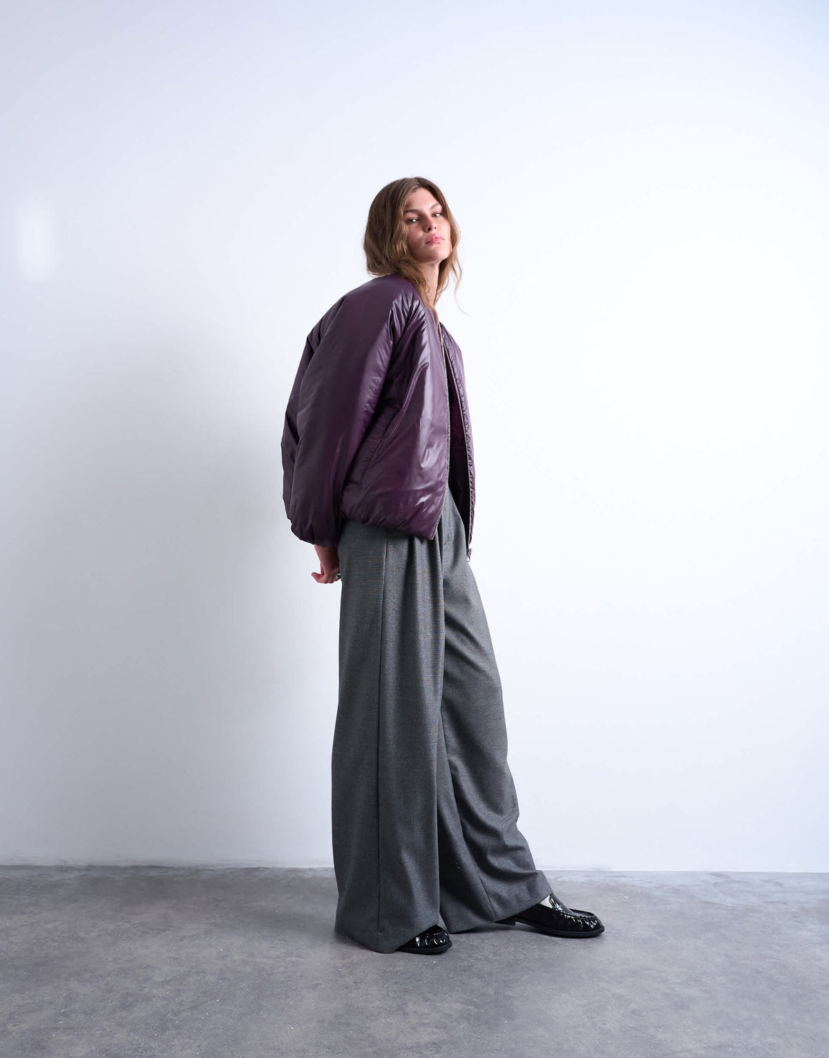 Topshop high shine padded bomber jacket in aubergine