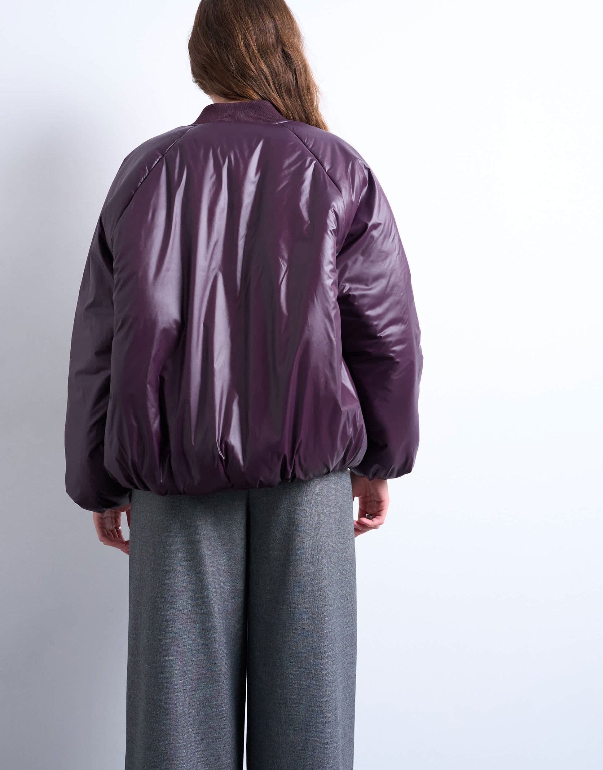 Topshop high shine padded bomber jacket in aubergine