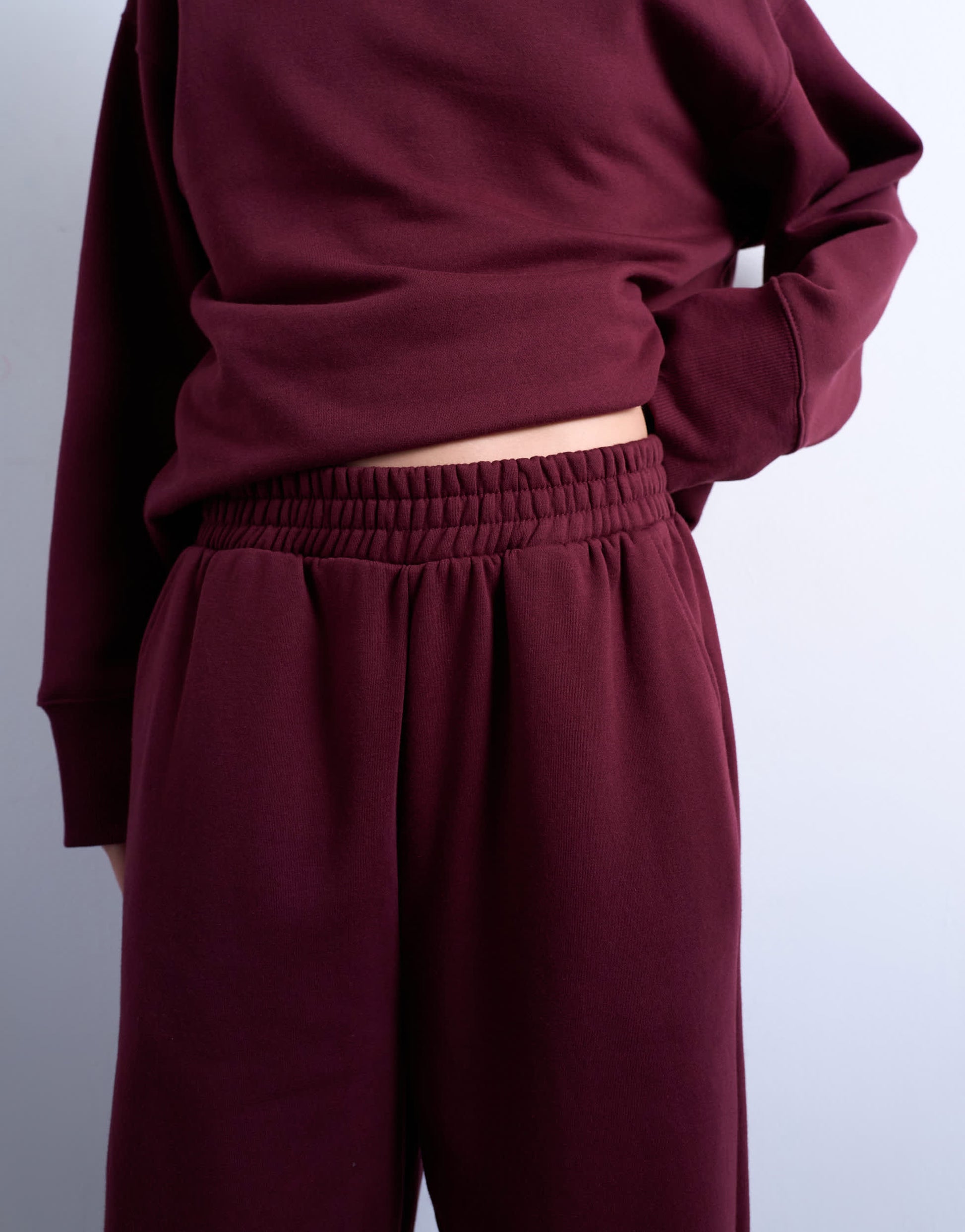 Topshop straight leg jogger in burgundy
