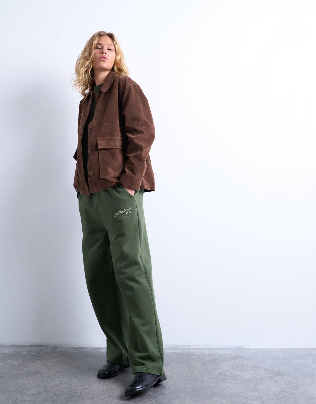 Topshop la paloma embroidered straight jogger co-ord in green