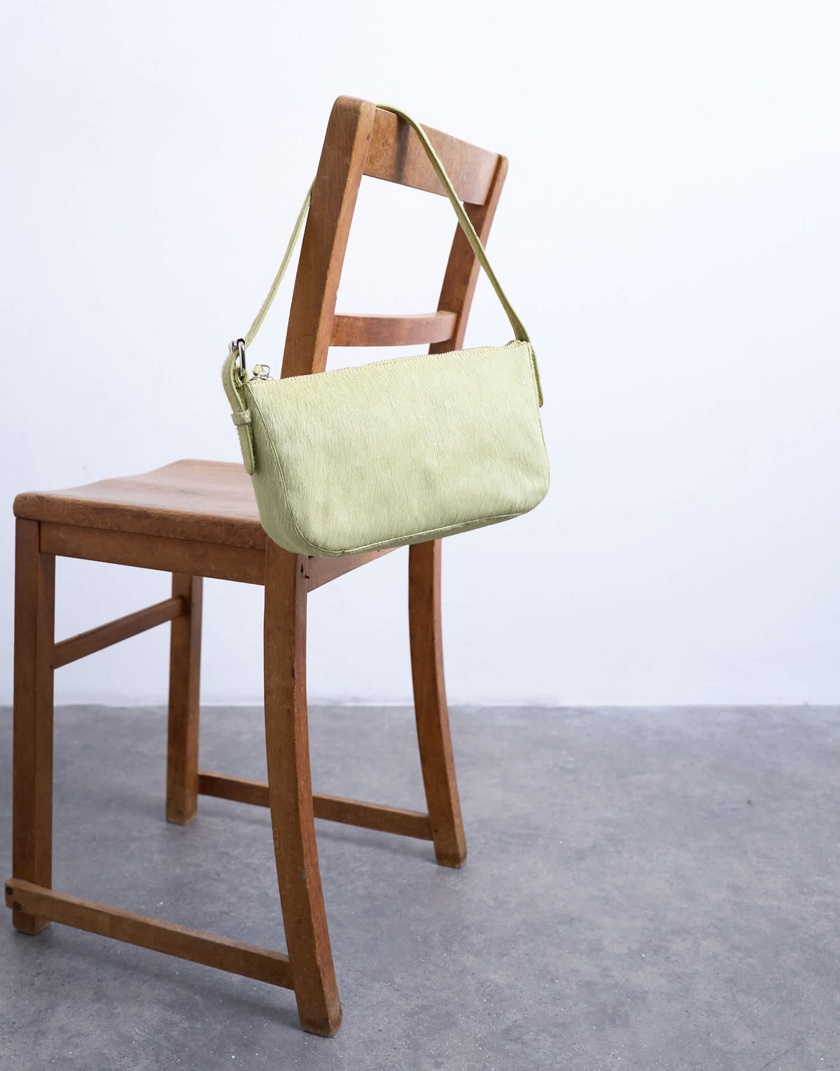 Topshop Stina small hair on real leather shoulder bag in green