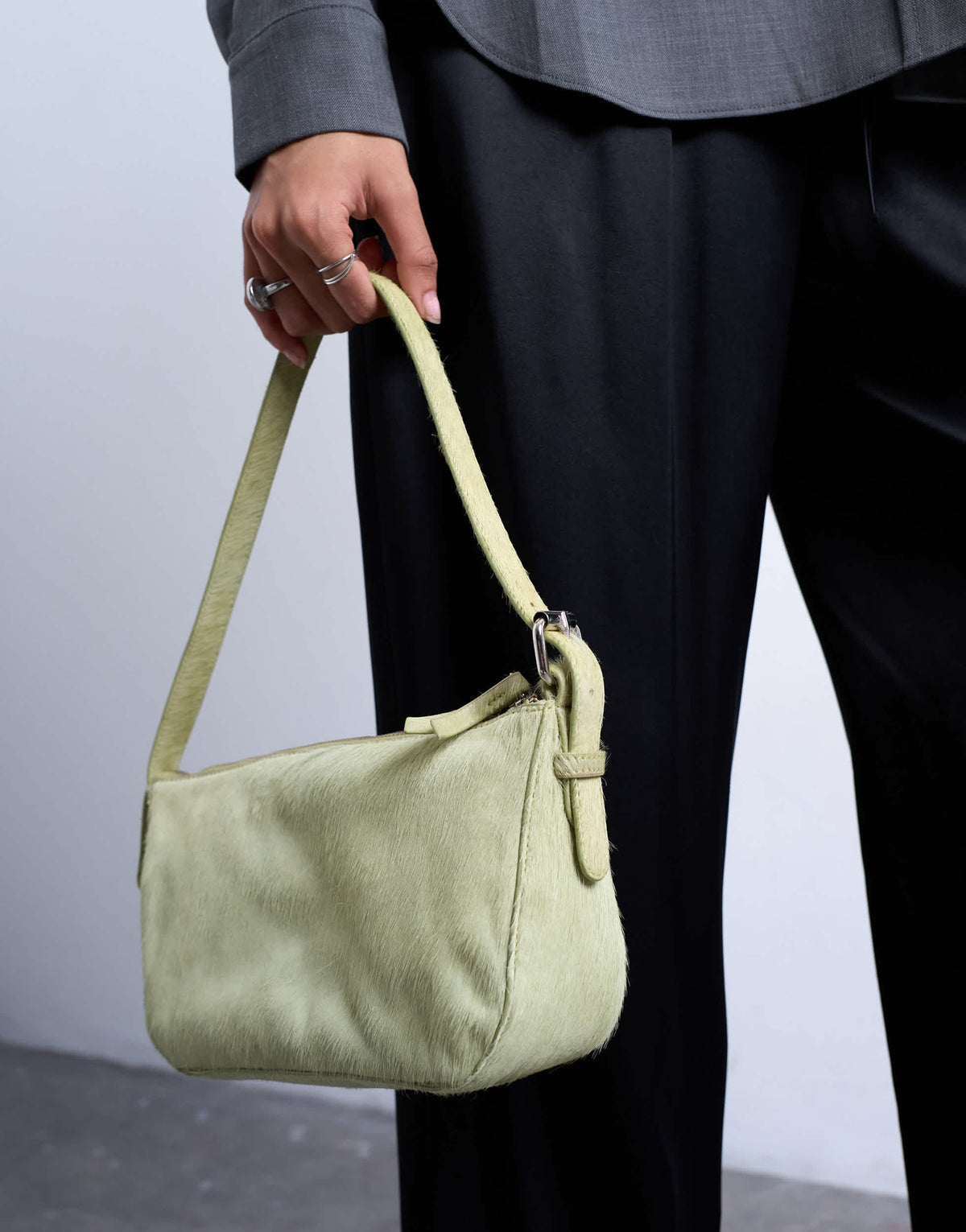 Topshop Stina small hair on real leather shoulder bag in green