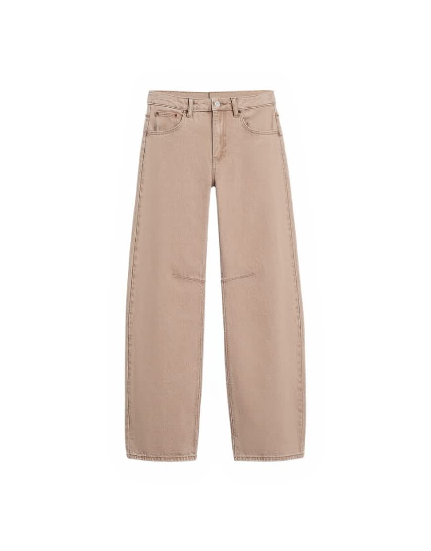 Topshop Barrel mid rise jeans in washed beige