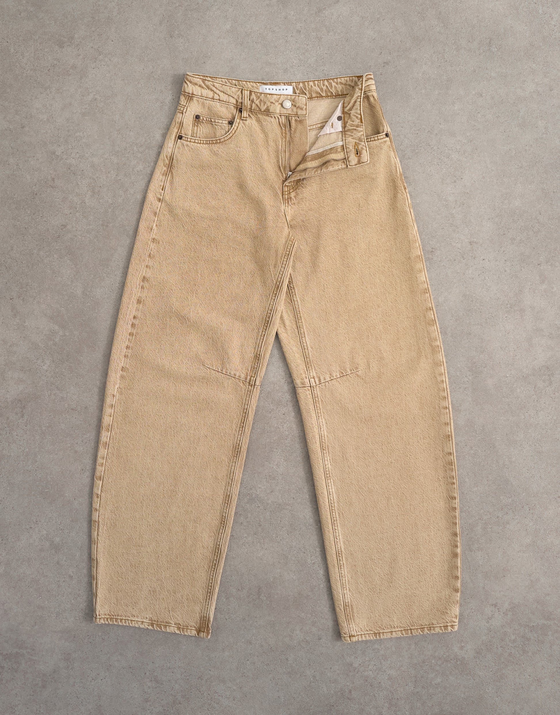 Topshop Barrel mid rise jeans in washed beige