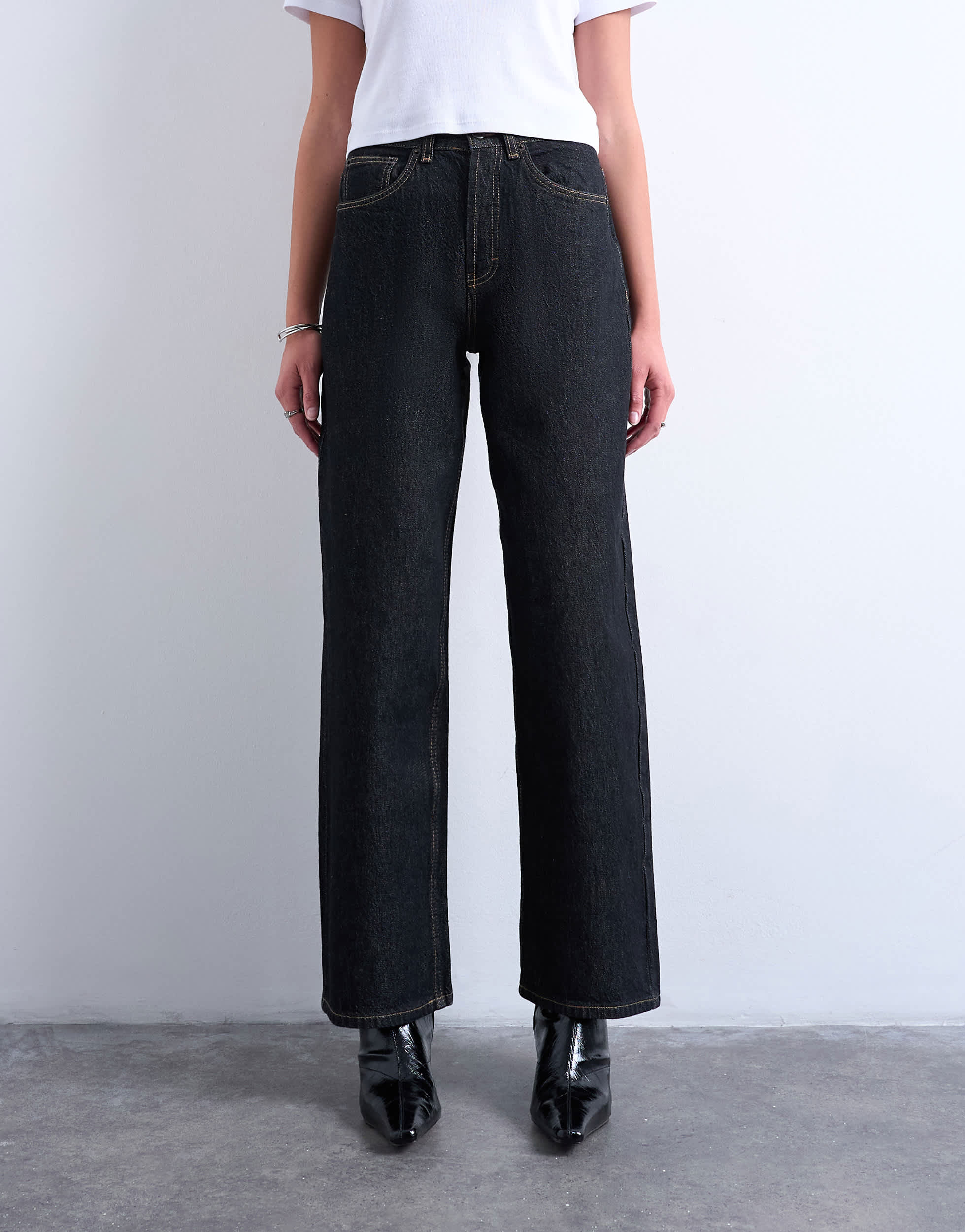 Topshop Column mid rise jean in black ecru