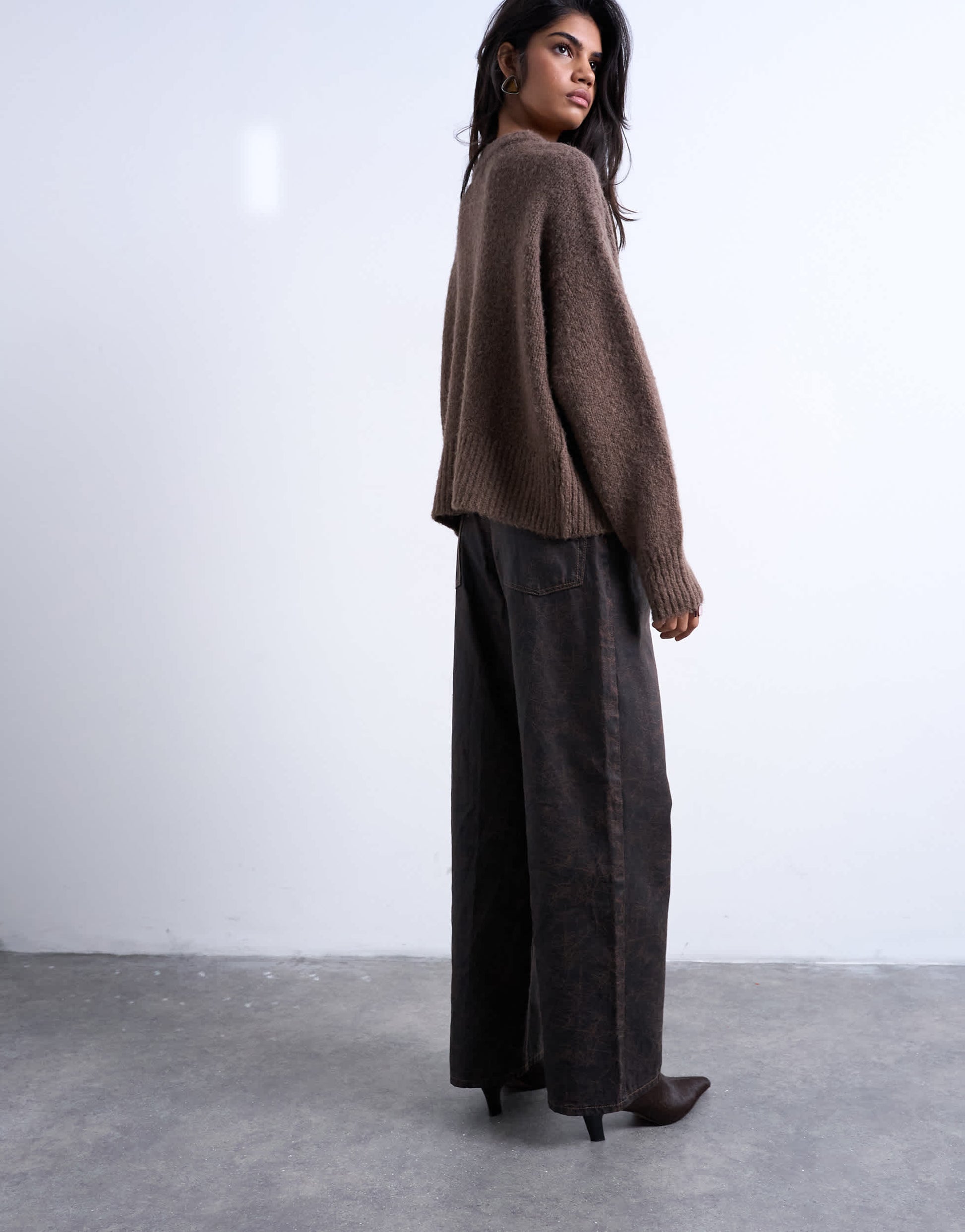 Topshop Column mid rise jean in brown crackle