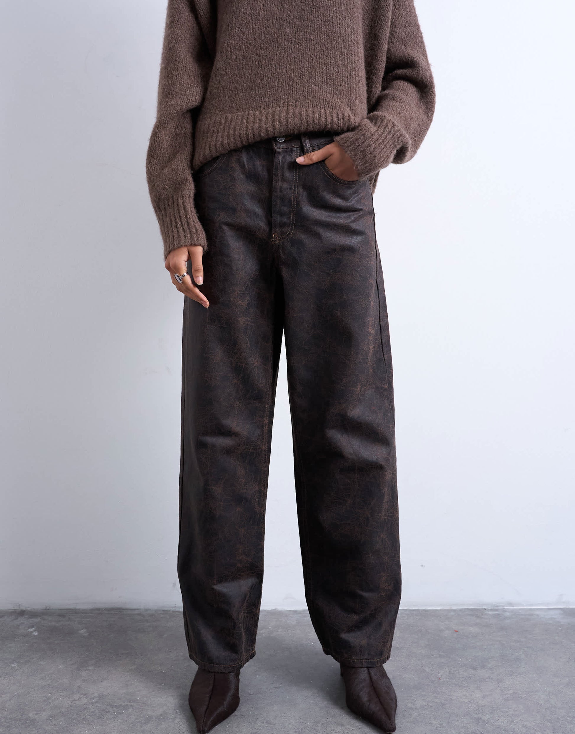 Topshop Column mid rise jean in brown crackle