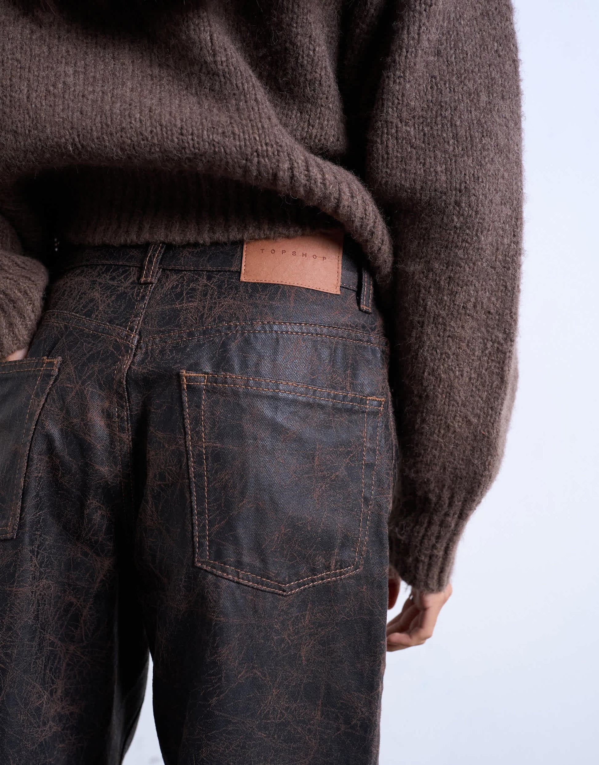 Topshop Column mid rise jean in brown crackle