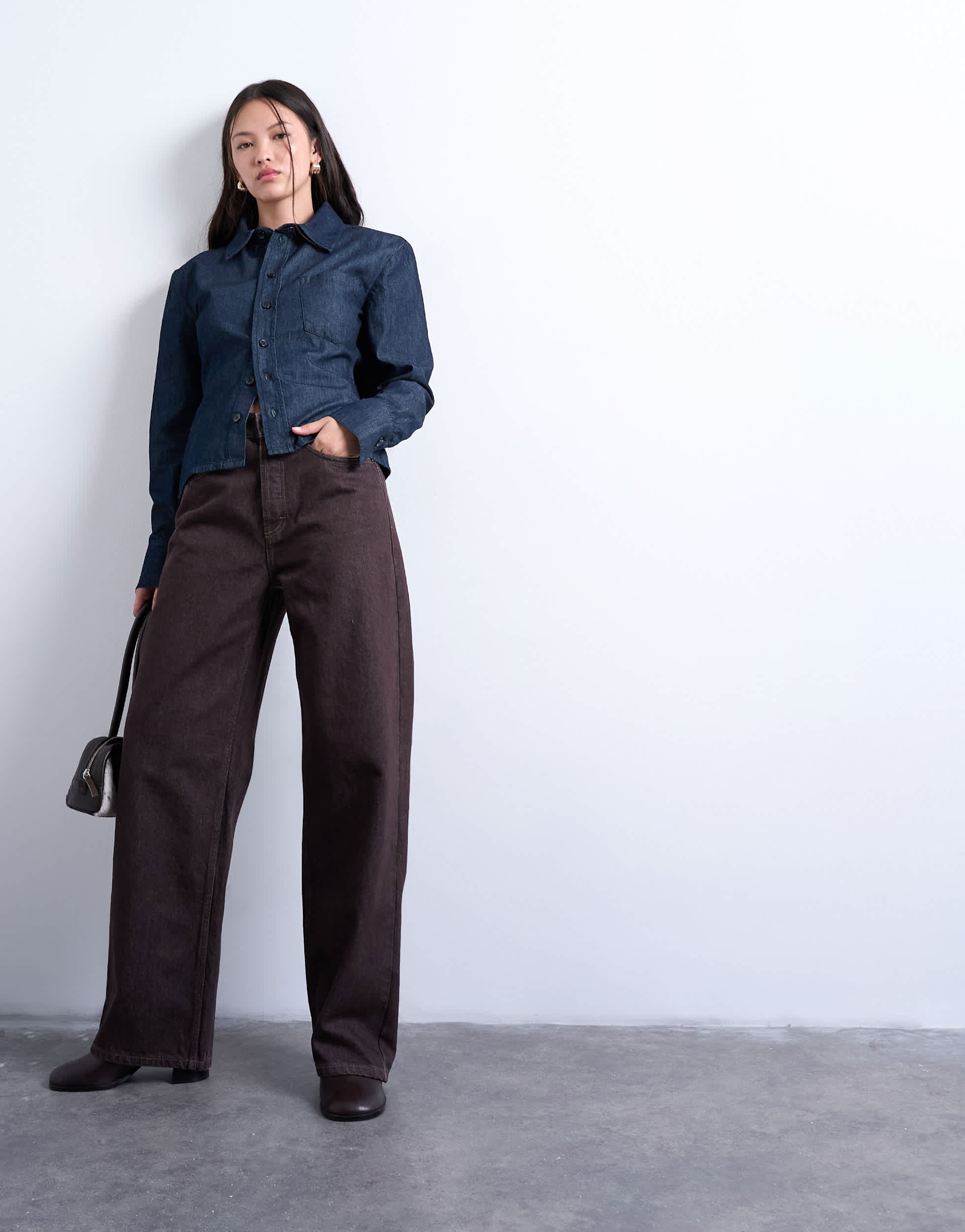 Jean Topshop Column à taille mi-haute, délavage marron