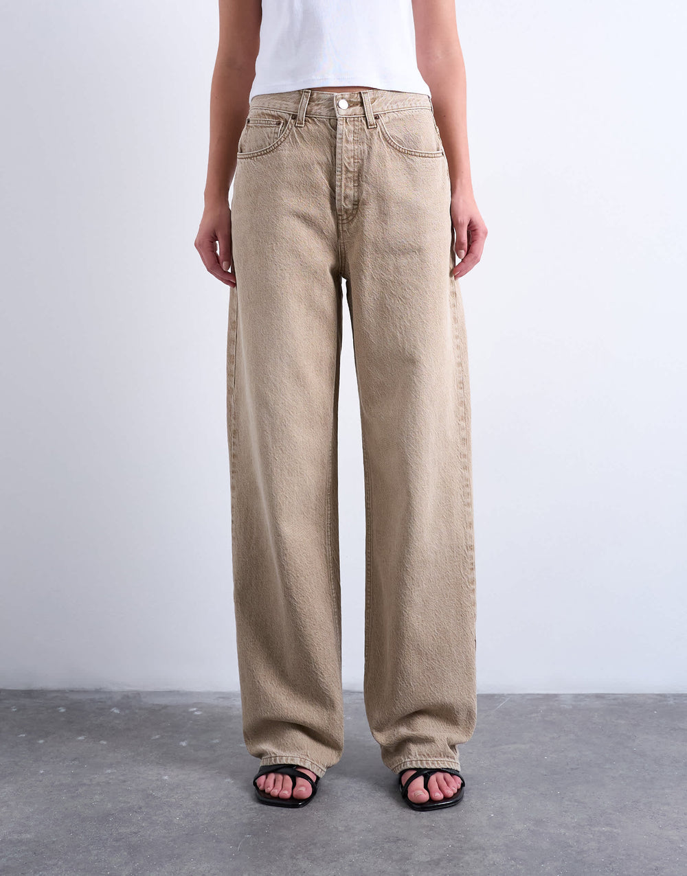 Topshop Column mid rise jean in washed beige