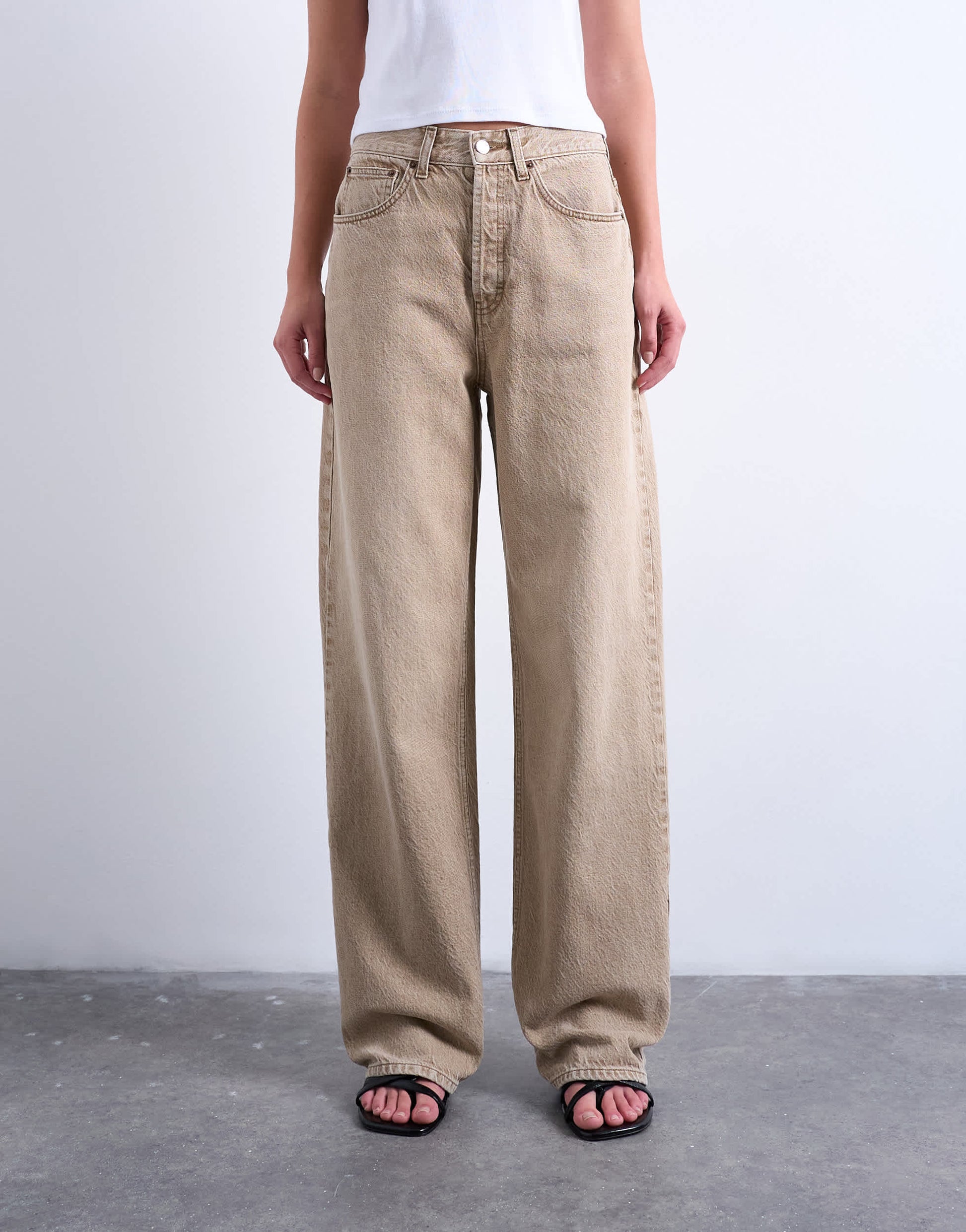 Topshop Column mid rise jean in washed beige