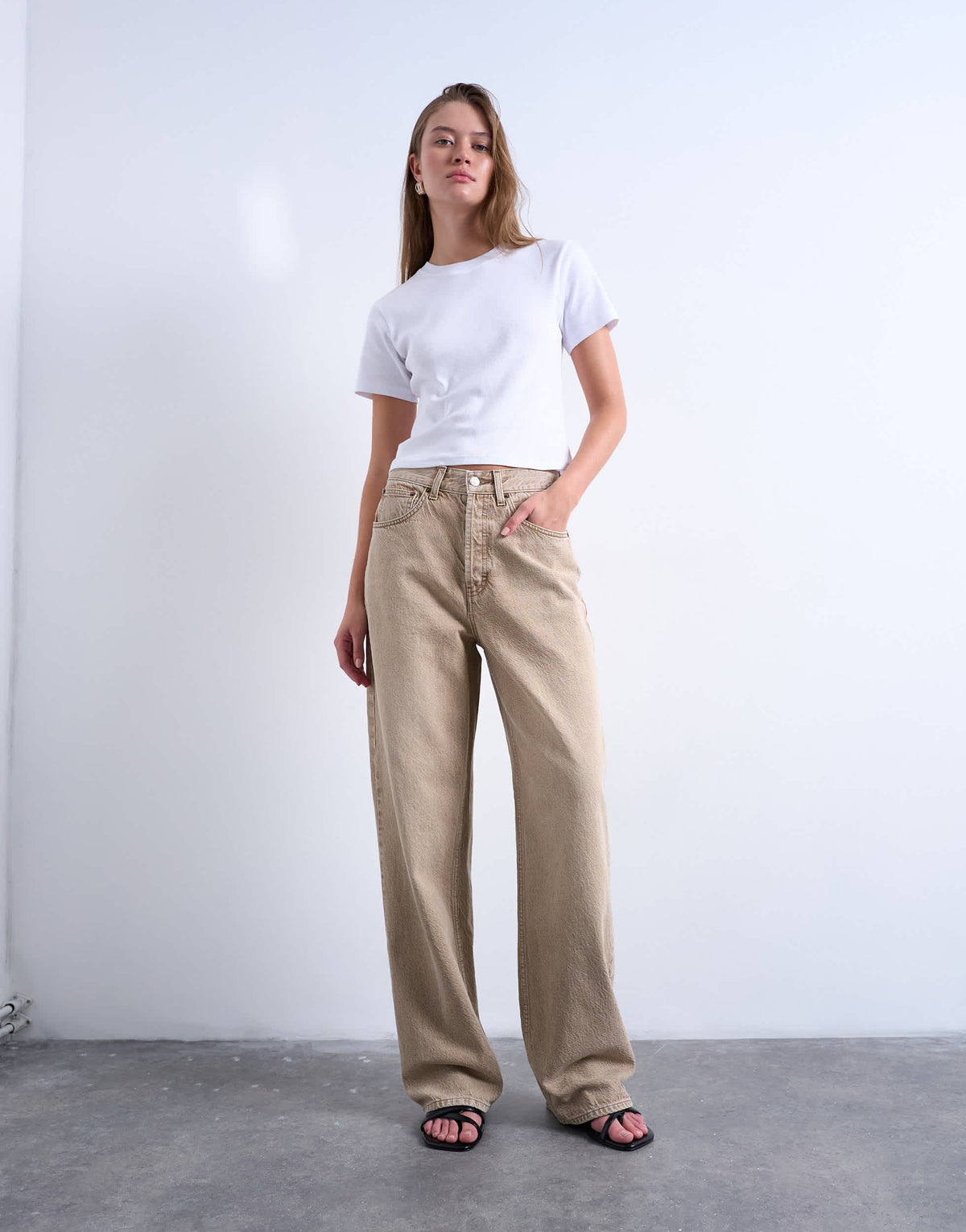 Topshop Column mid rise jean in washed beige