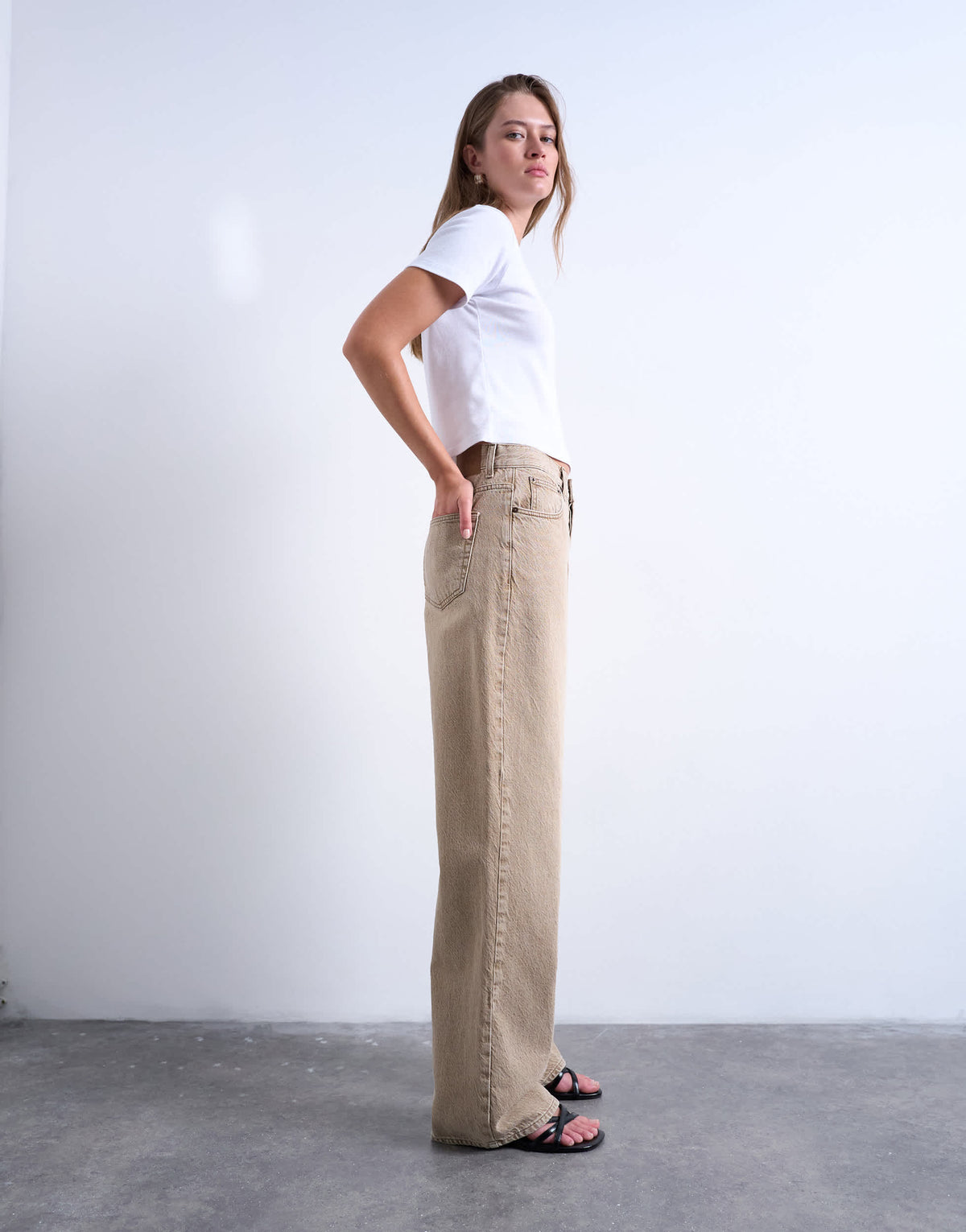 Topshop Column mid rise jean in washed beige