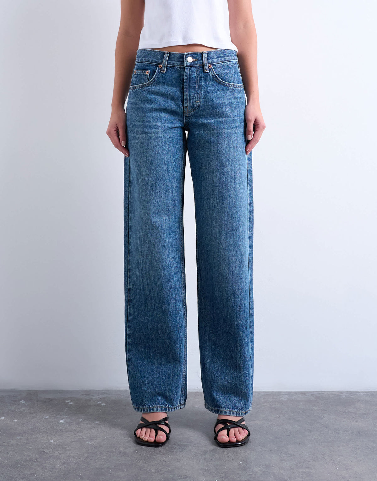 Topshop low rise straight leg jean in vintage blue