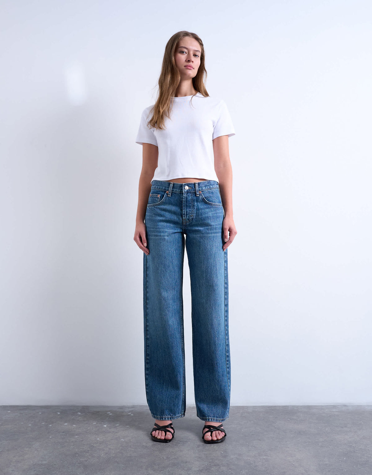 Topshop low rise straight leg jean in vintage blue