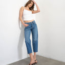 Topshop Runway mid rise straight cropped jean in vintage blue