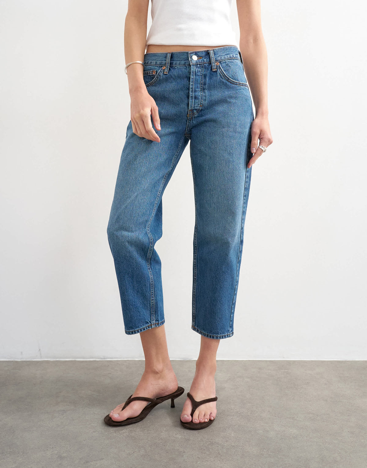 Topshop Runway mid rise straight cropped jean in vintage blue