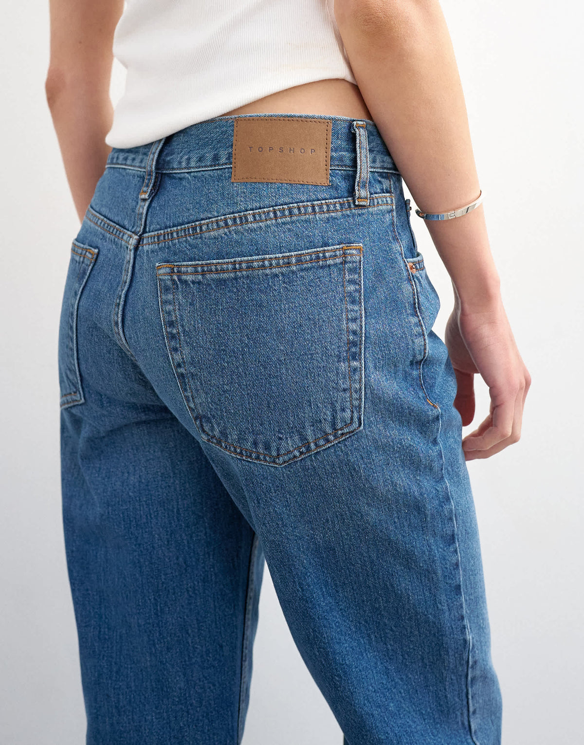 Topshop Runway mid rise straight cropped jean in vintage blue