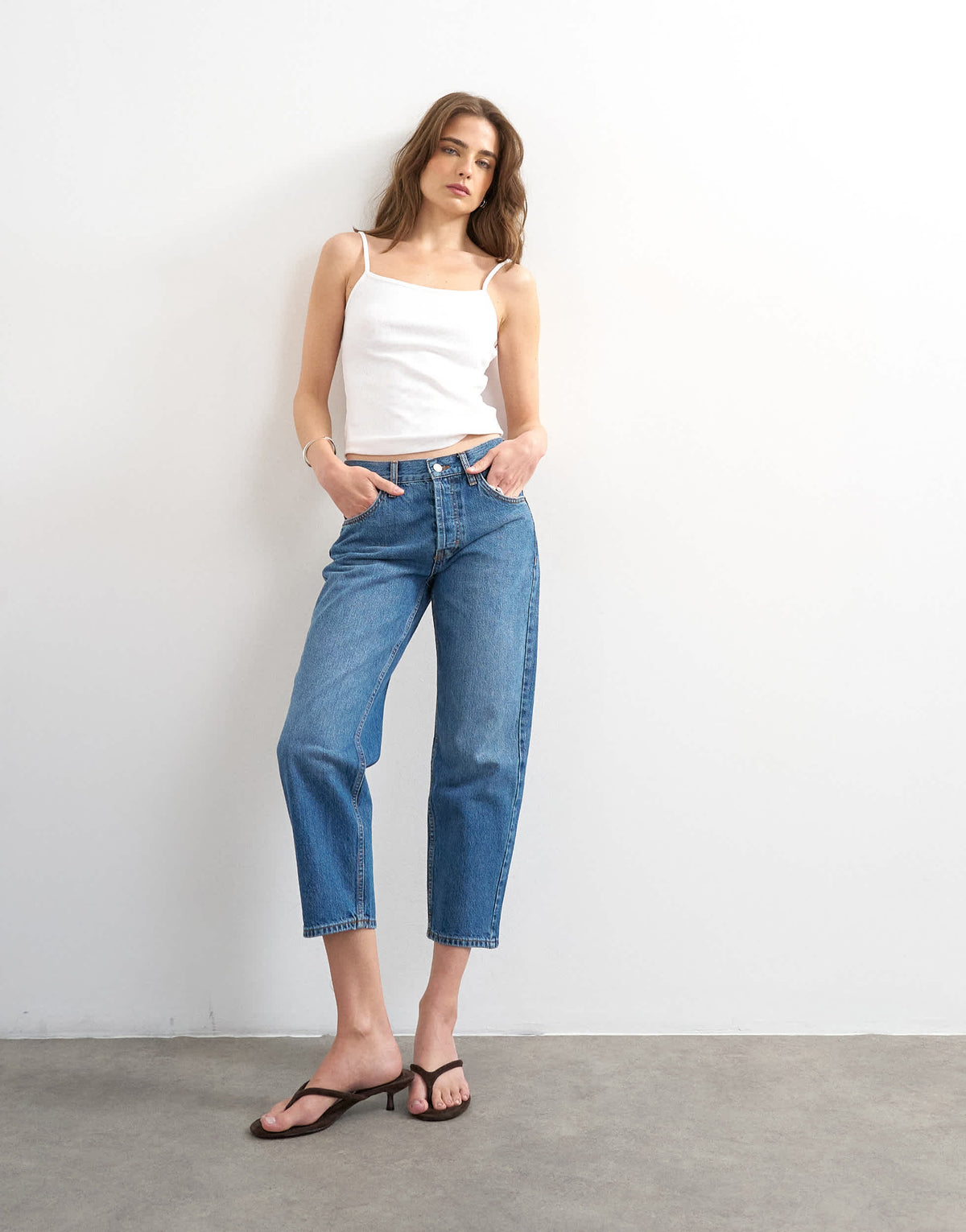 Topshop Runway mid rise straight cropped jean in vintage blue