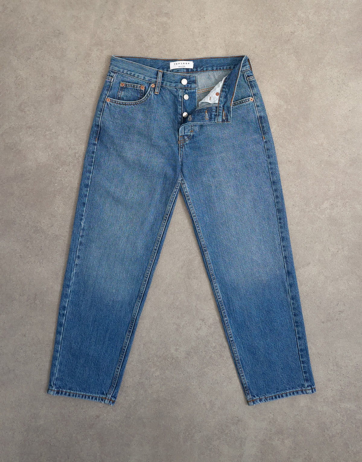 Topshop Runway mid rise straight cropped jean in vintage blue