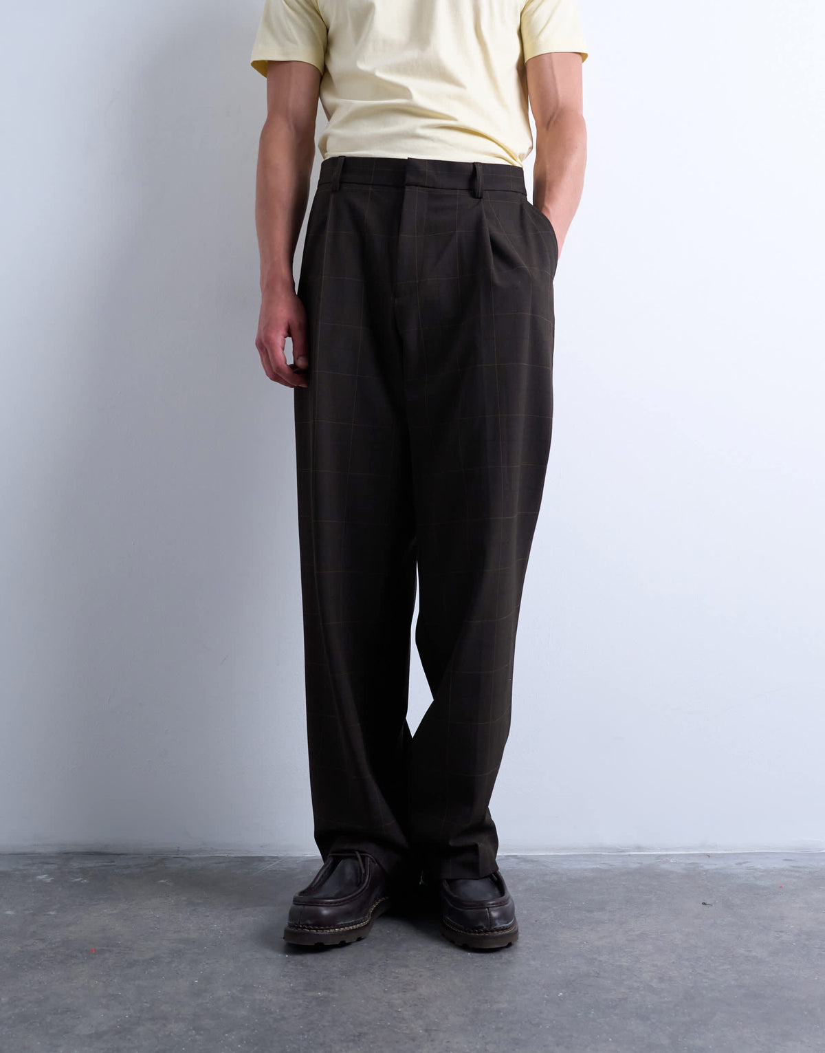 Topman wide leg check smart trousers in chocolate