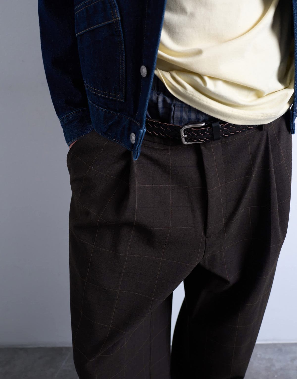 Topman wide leg check smart trousers in chocolate