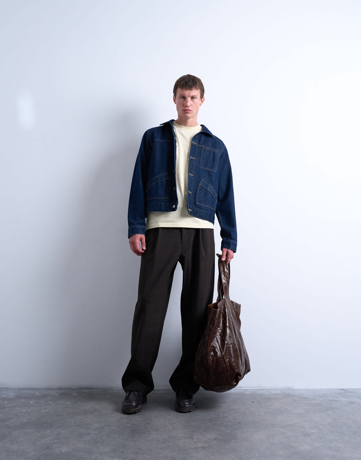 Topman wide leg check smart trousers in chocolate