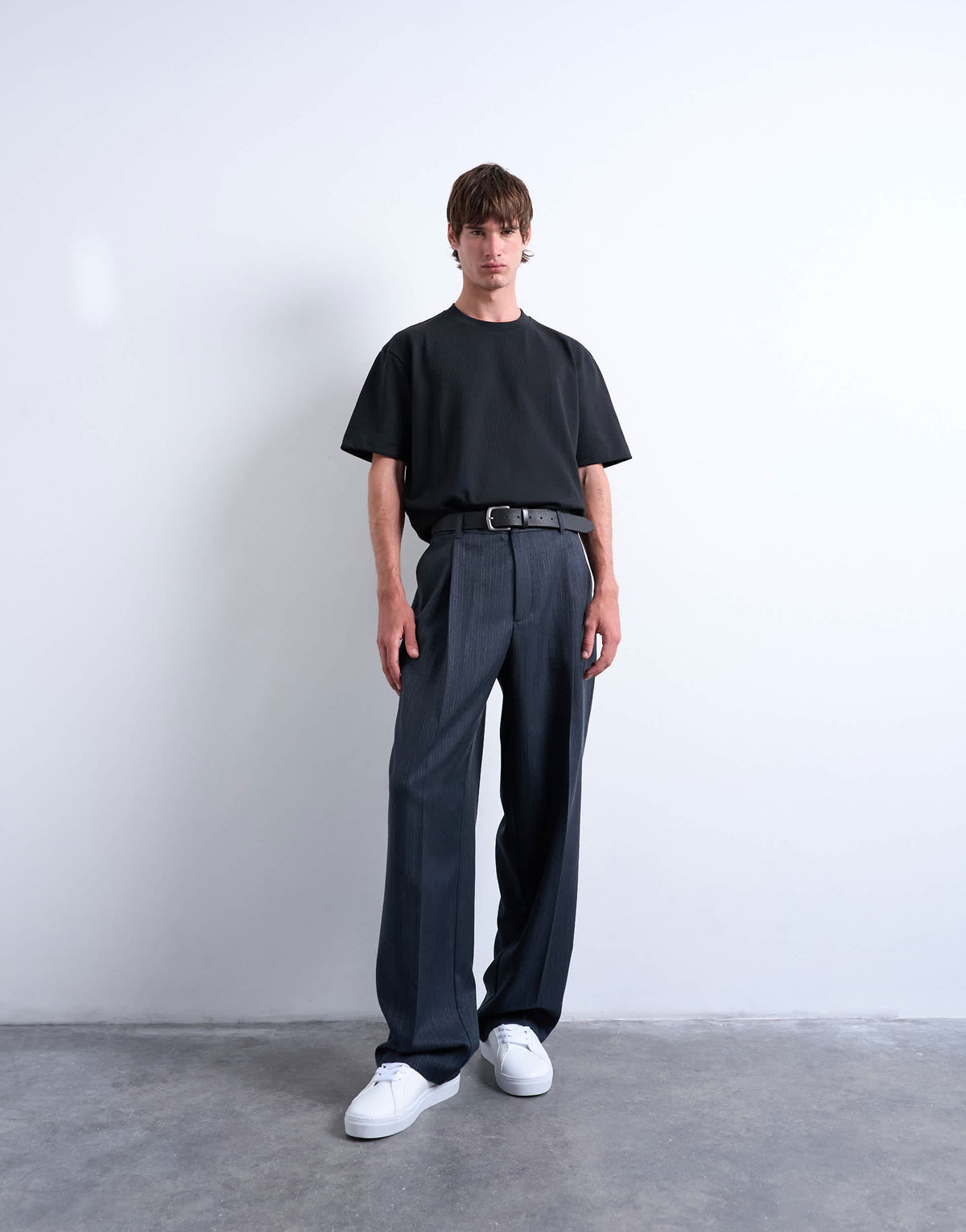 Topman wide leg pleated stripe trouser in grey
