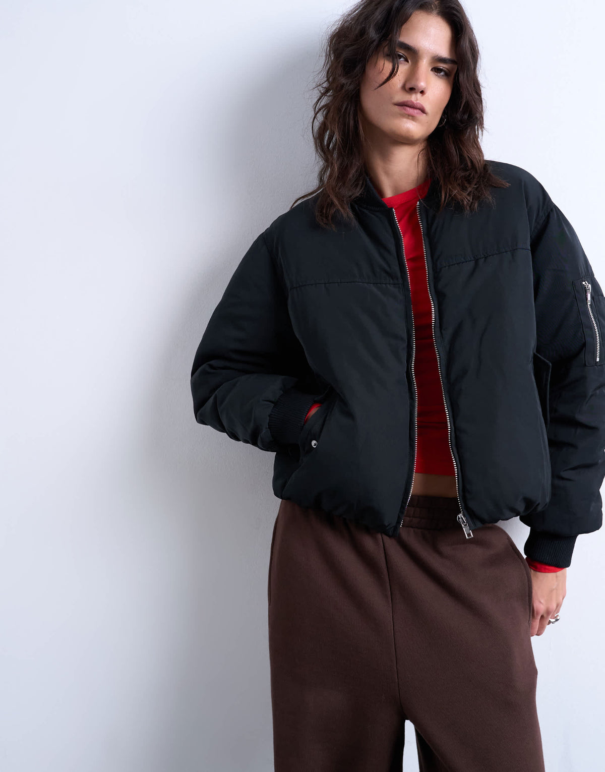 Topshop padded hybrid bomber jacket in black