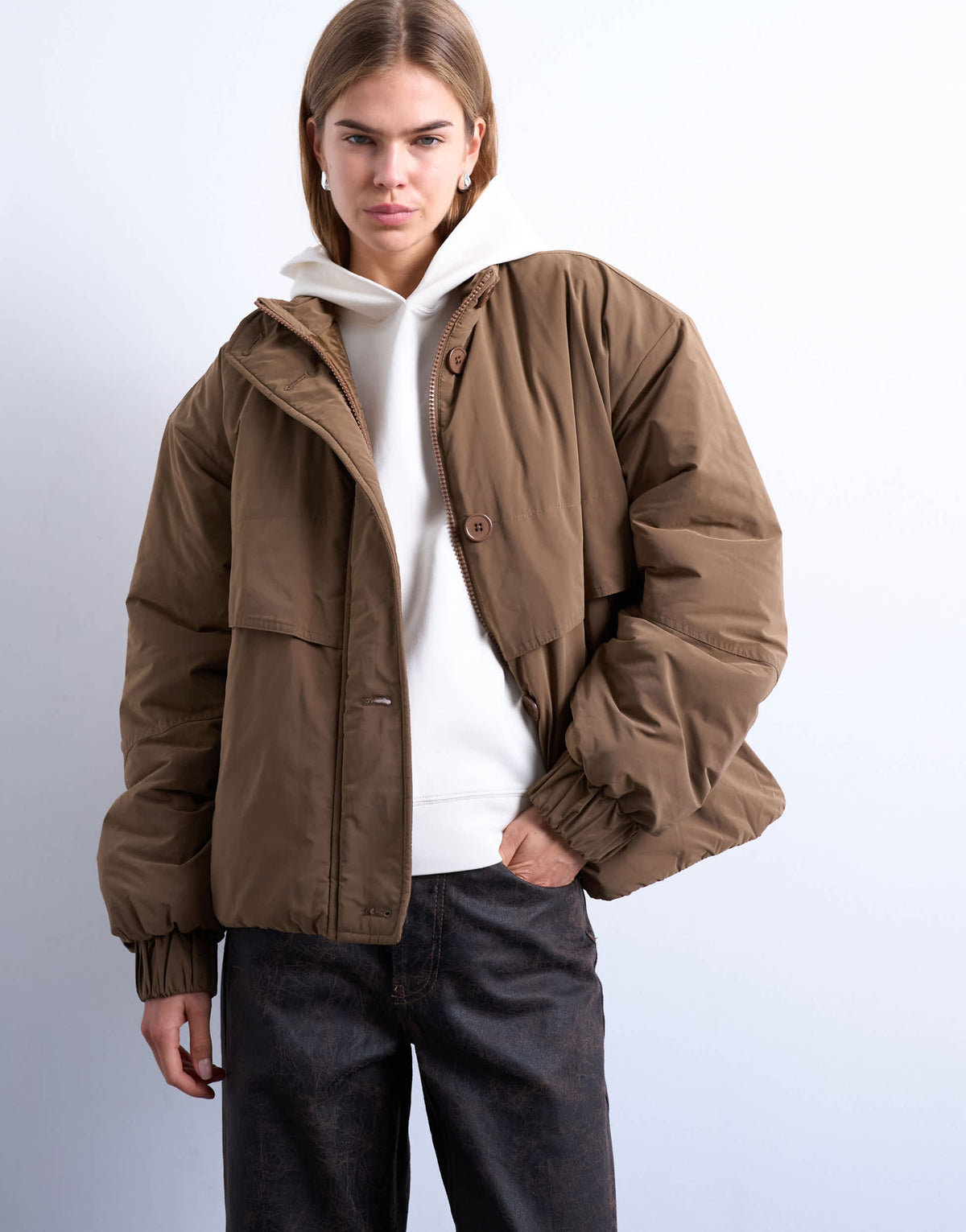 Topshop hybrid padded jacket in mushroom