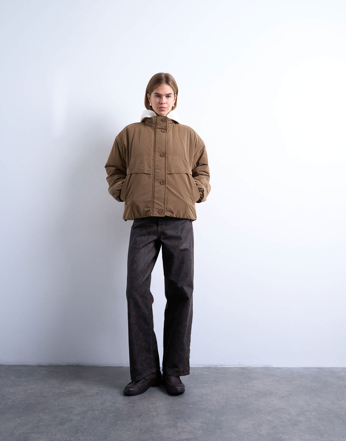 Topshop hybrid padded jacket in mushroom