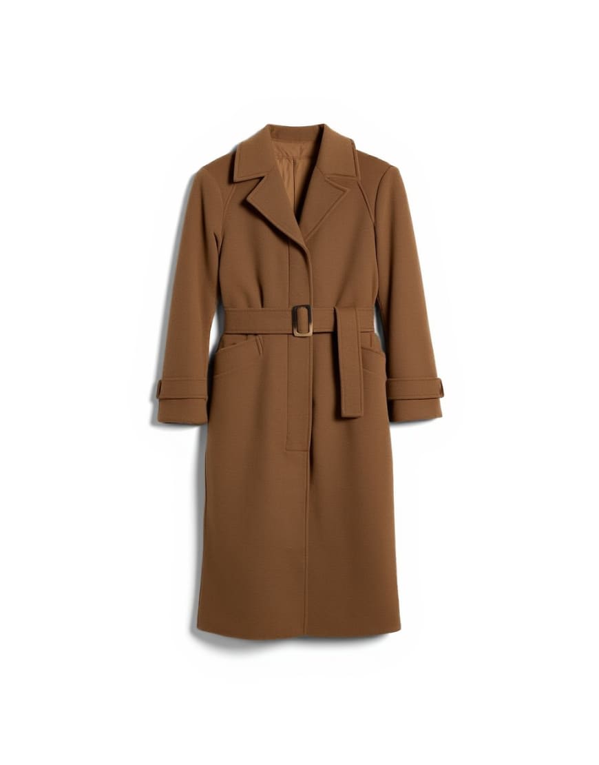 Topshop belted formal longline coat with wool in camel