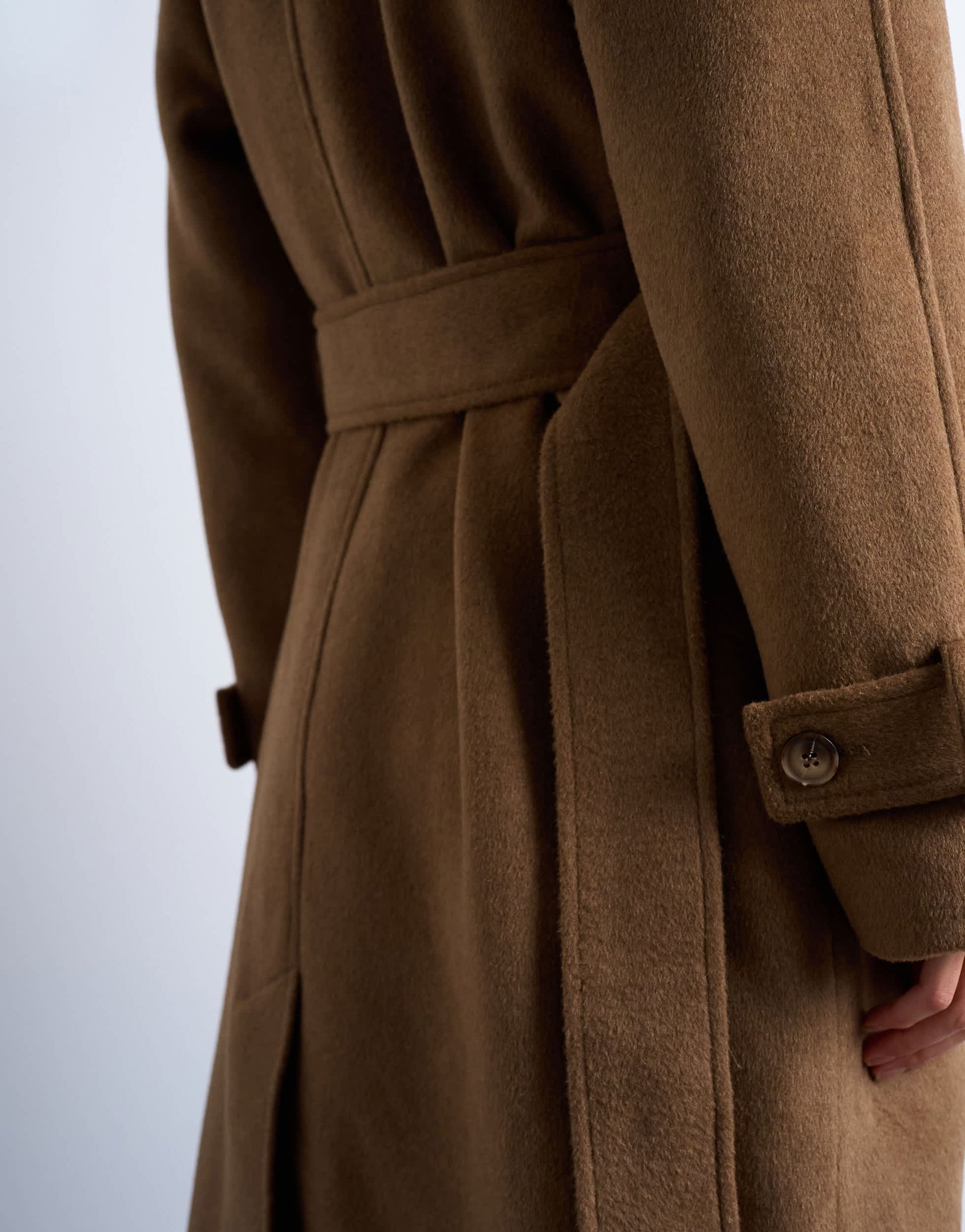 Topshop belted formal longline coat with wool in camel