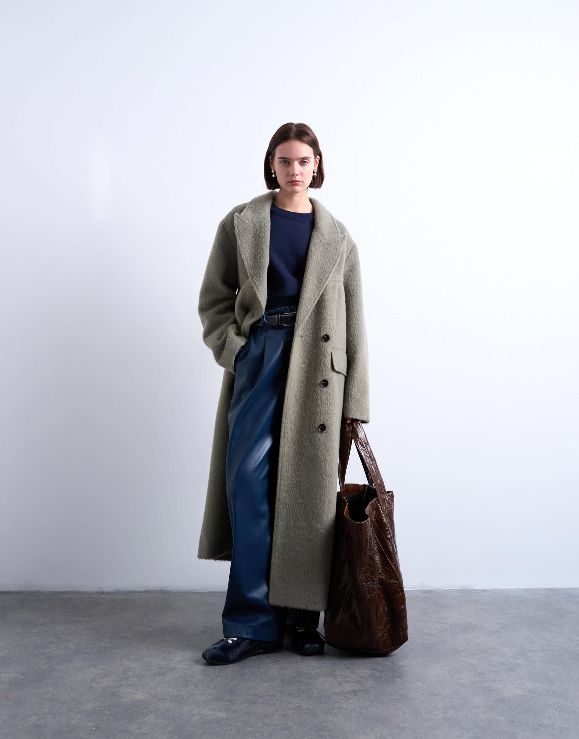 Topshop 3 button brushed coat with wool in sage