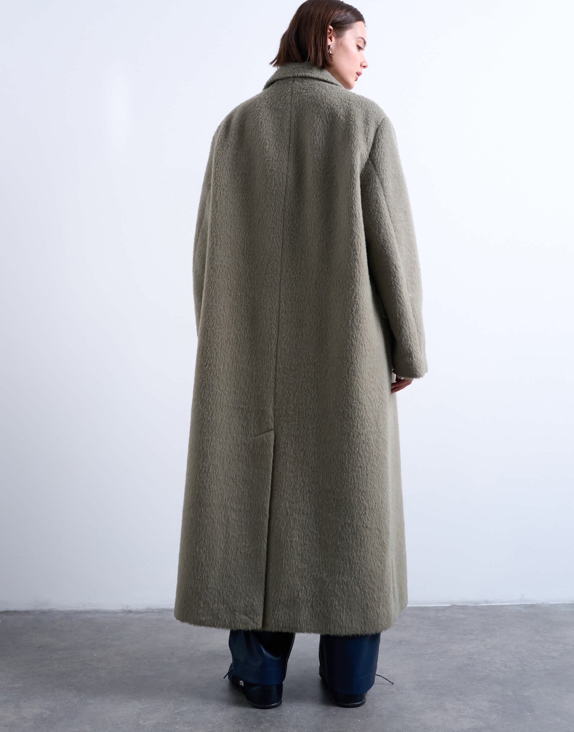 Topshop 3 button brushed coat with wool in sage