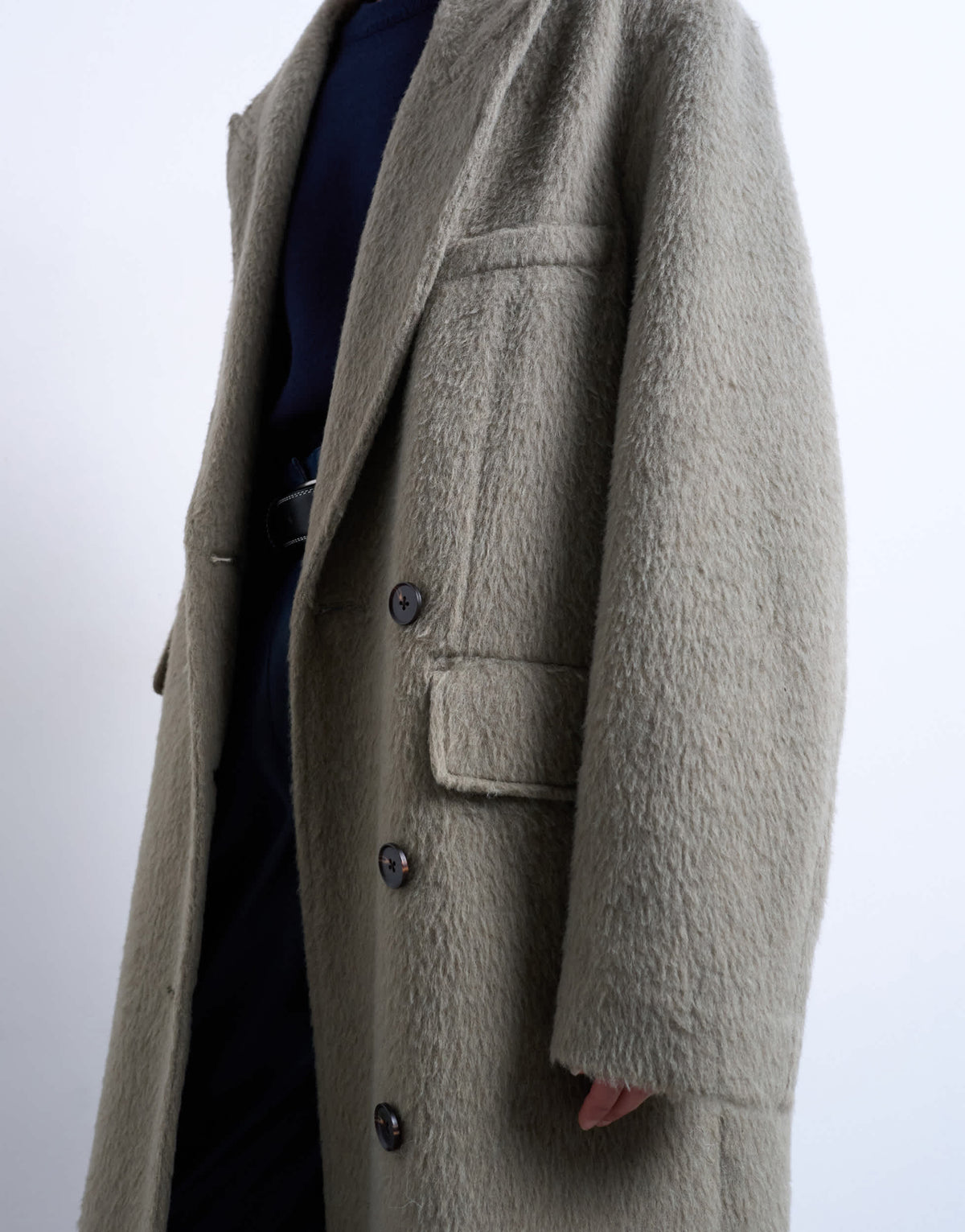 Topshop 3 button brushed coat with wool in sage